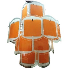 Vistosi Style Space Age Italian Orange and White Glass Chandelier circa 1970