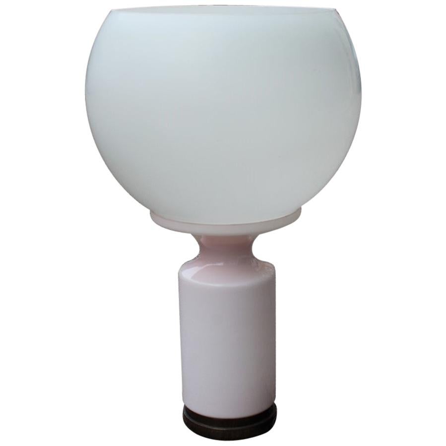 Vistosi Style Table Lamp Italian Design Murano Glass Ball White Pink Brass For Sale