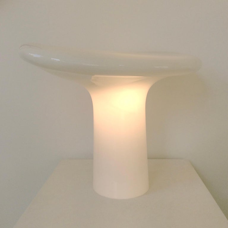 Italian Vistosi Table Lamp in White Glass, circa 1960, Italy