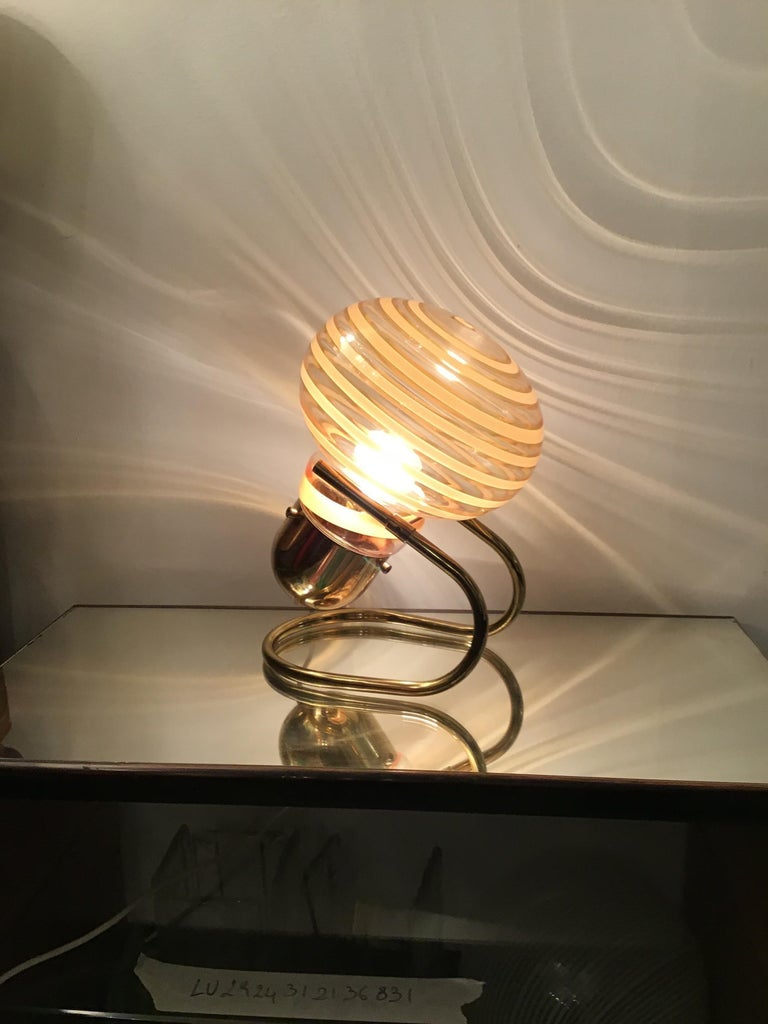 Vistosi Table Lamp Murano Glass Brass, 1970, Italy For Sale 1