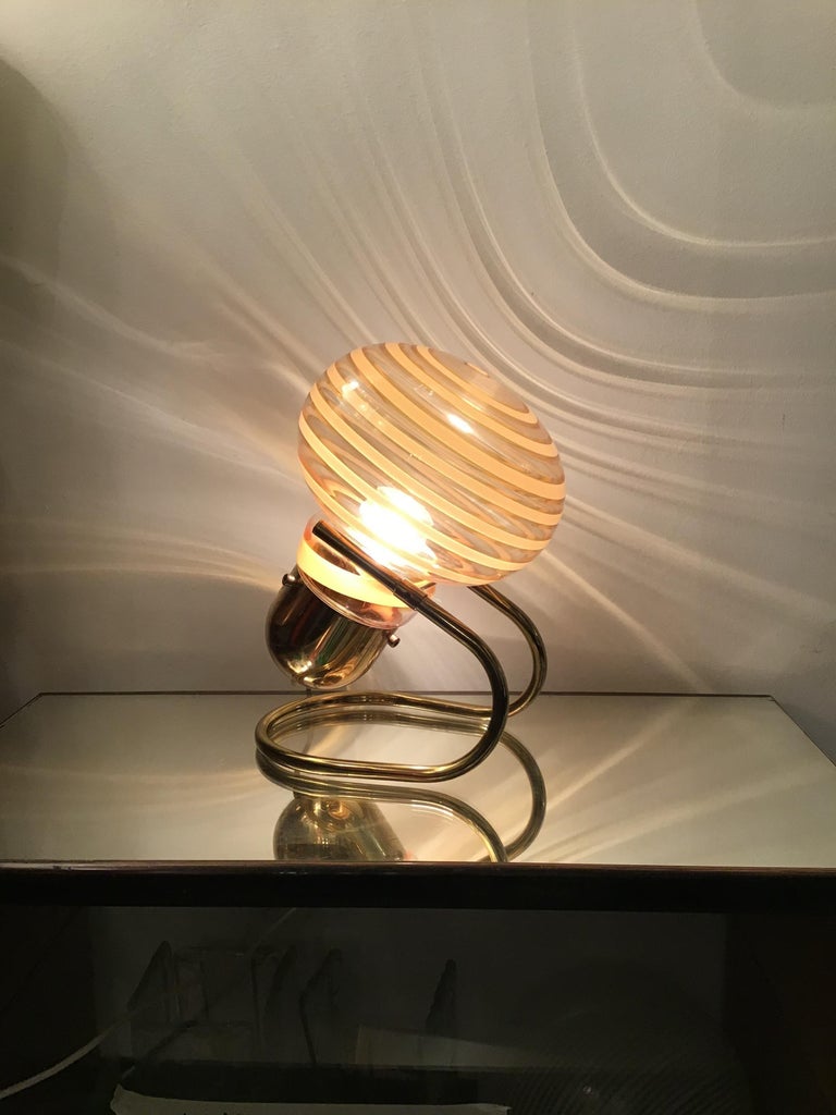 Vistosi Table Lamp Murano Glass Brass, 1970, Italy For Sale 2