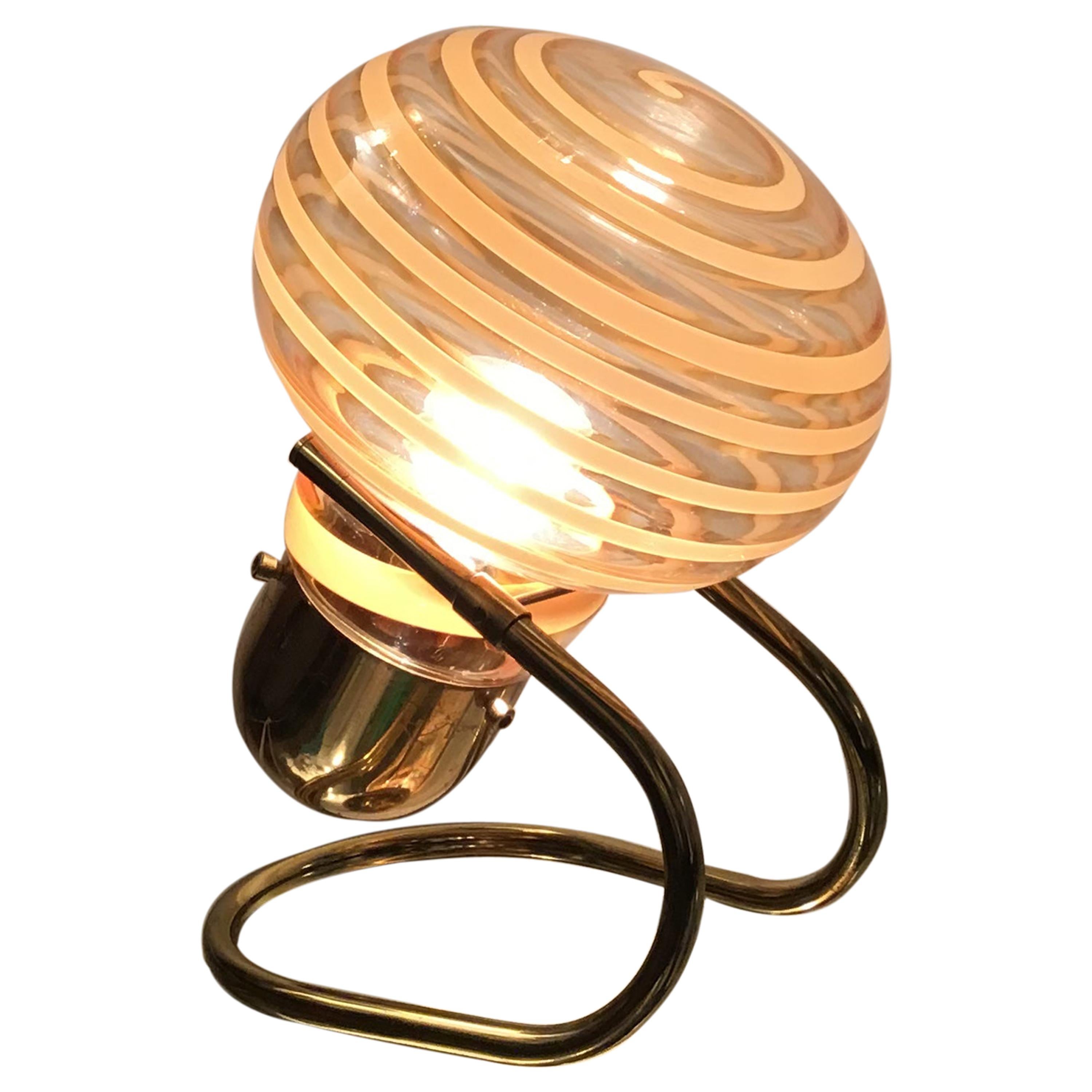 Vistosi Table Lamp Murano Glass Brass, 1970, Italy For Sale