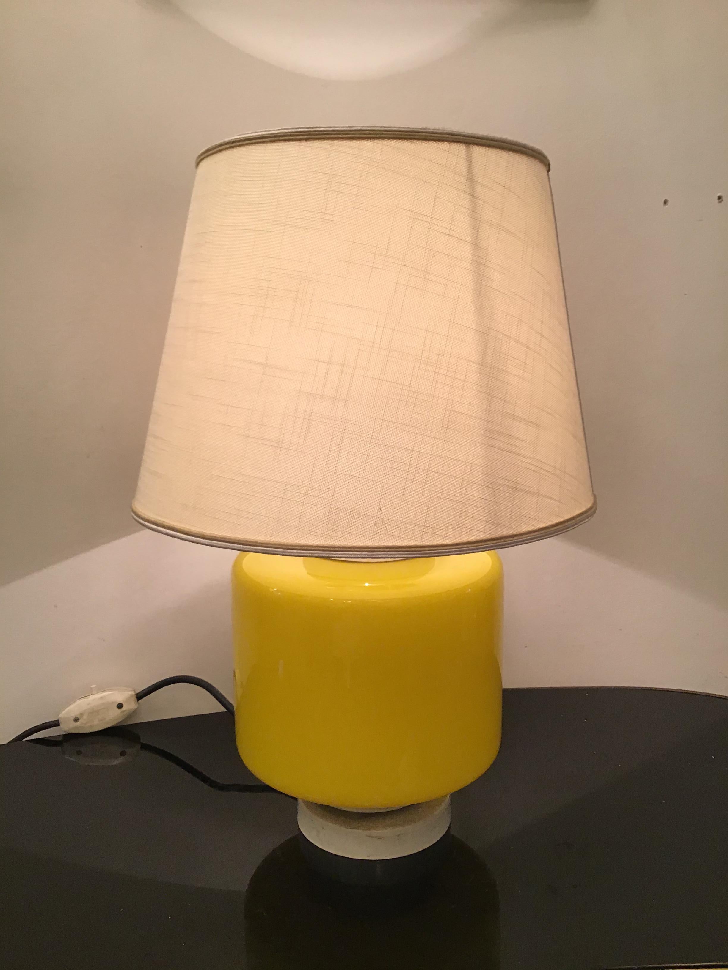Vistosi Table Lamp Murano Glass Metal Fabric Lampshade 1960 Italy For Sale 4