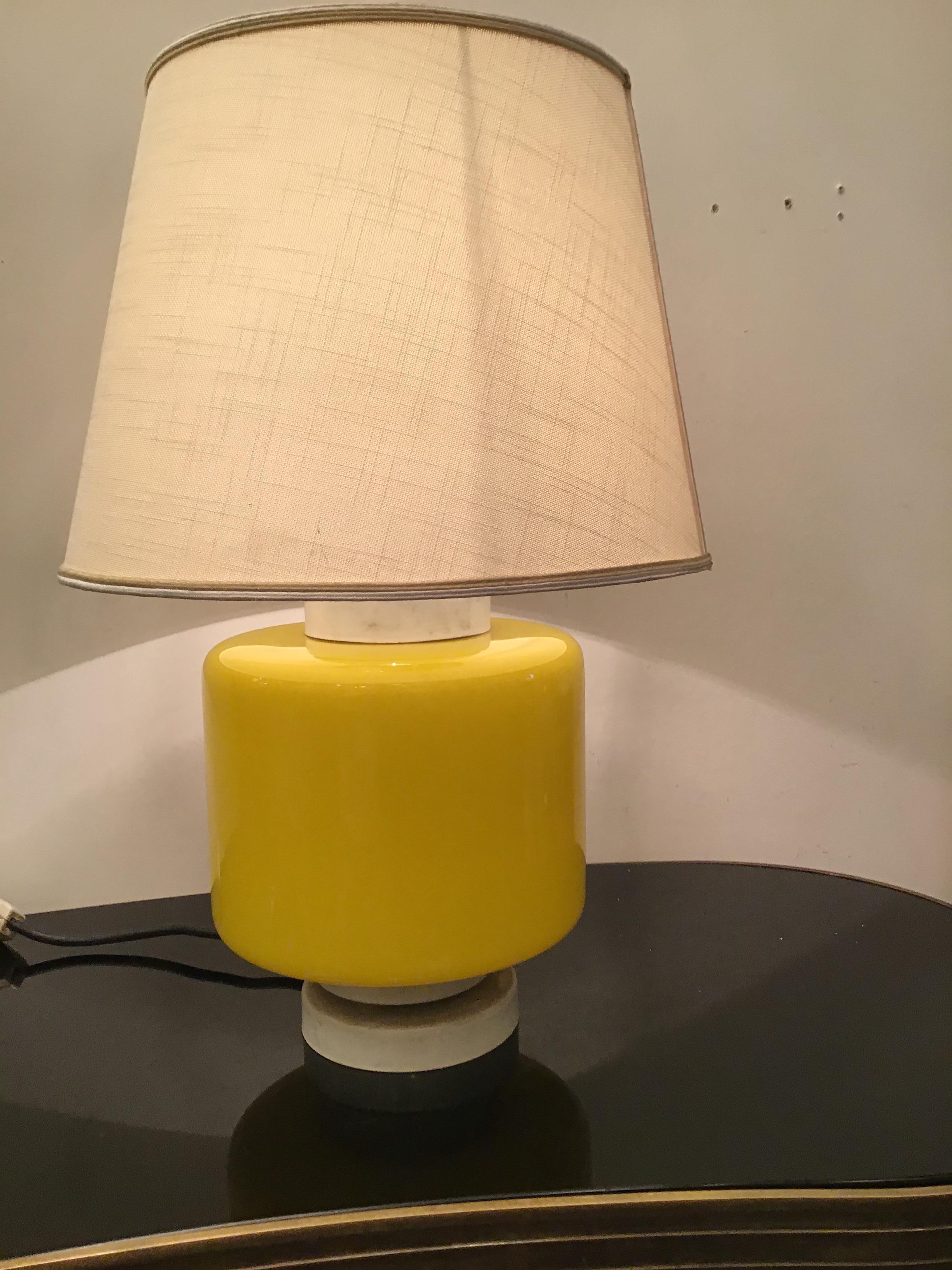 Vistosi Table Lamp Murano Glass Metal Fabric Lampshade 1960 Italy For Sale 7