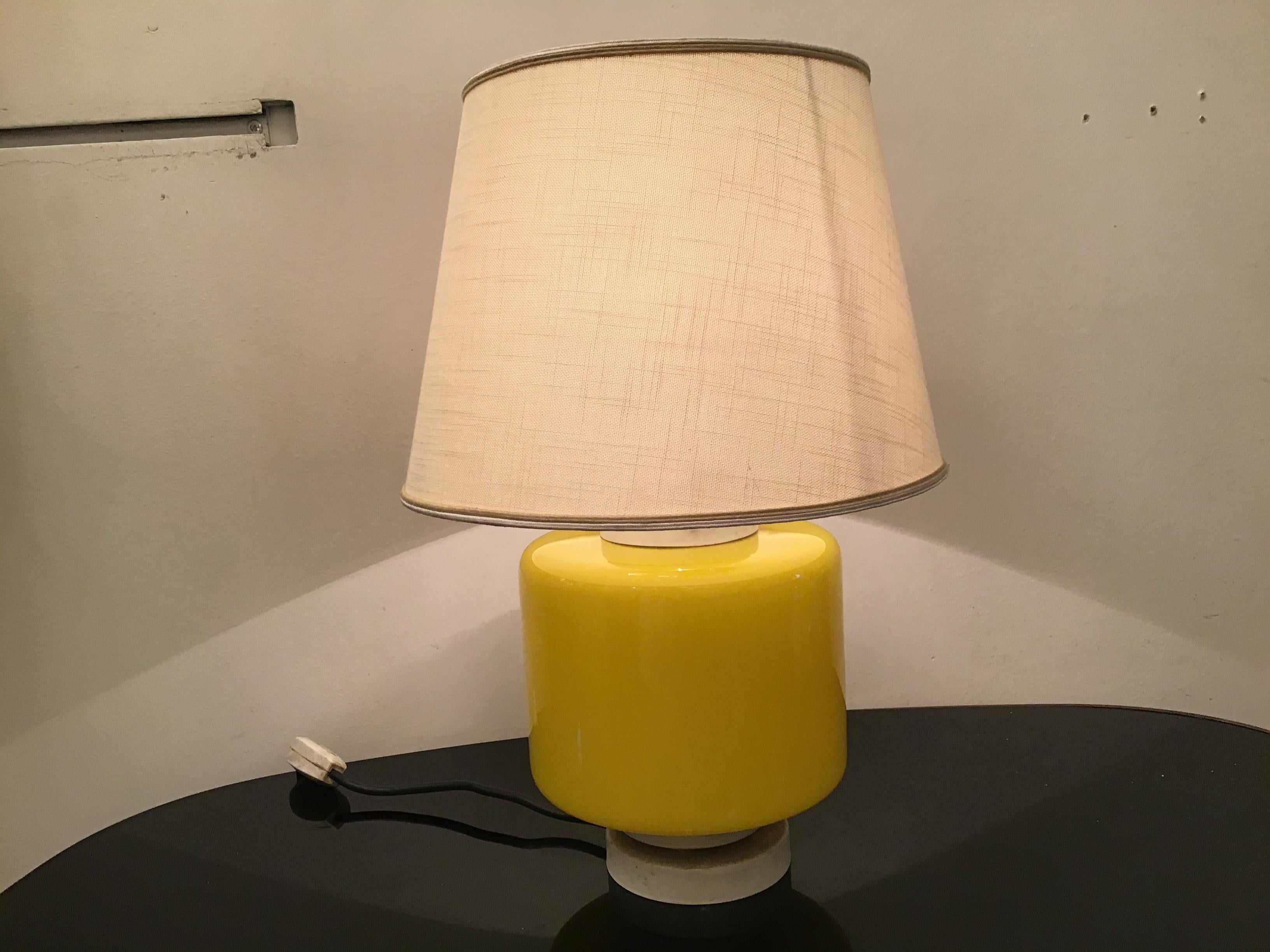 Vistosi Table Lamp Murano Glass Metal Fabric Lampshade 1960 Italy For Sale 8