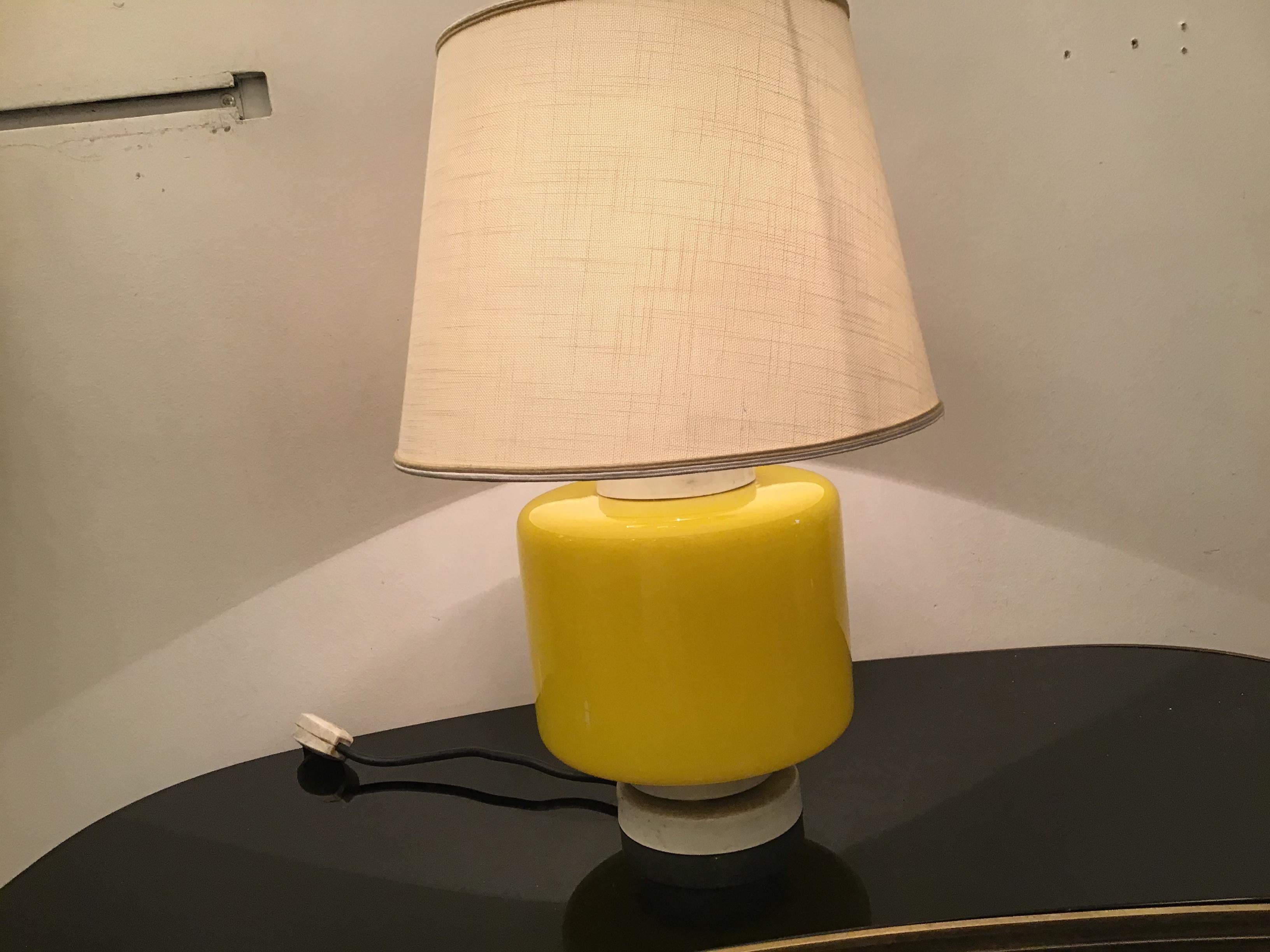 Vistosi Table Lamp Murano Glass Metal Fabric Lampshade 1960 Italy For Sale 11