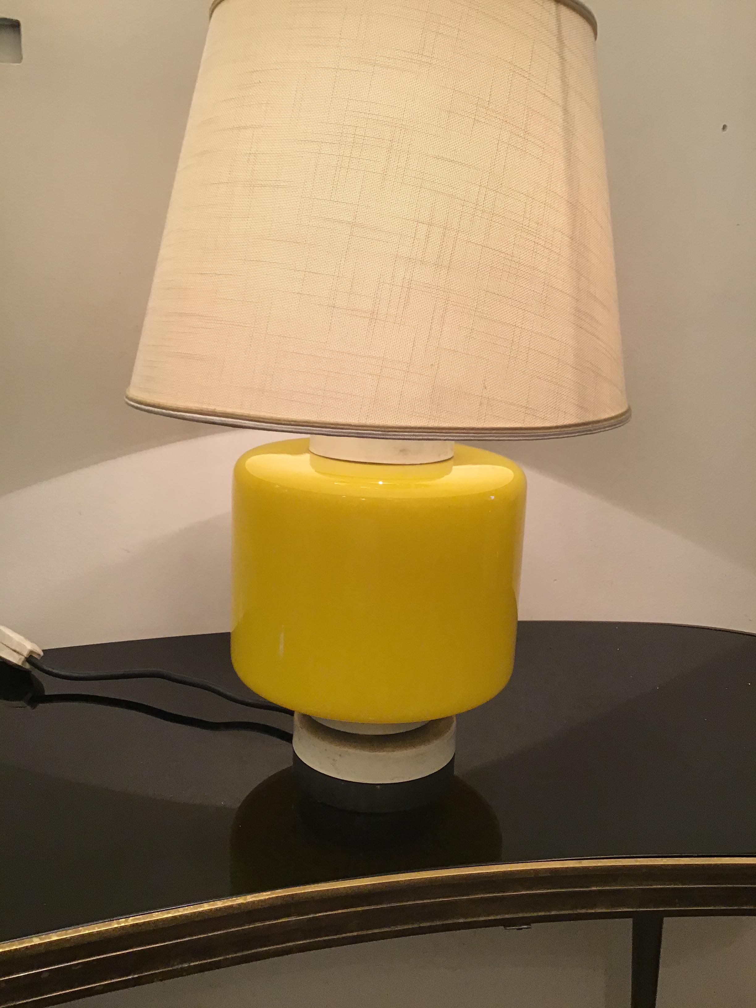 Vistosi Table Lamp Murano Glass Metal Fabric Lampshade 1960 Italy For Sale 12