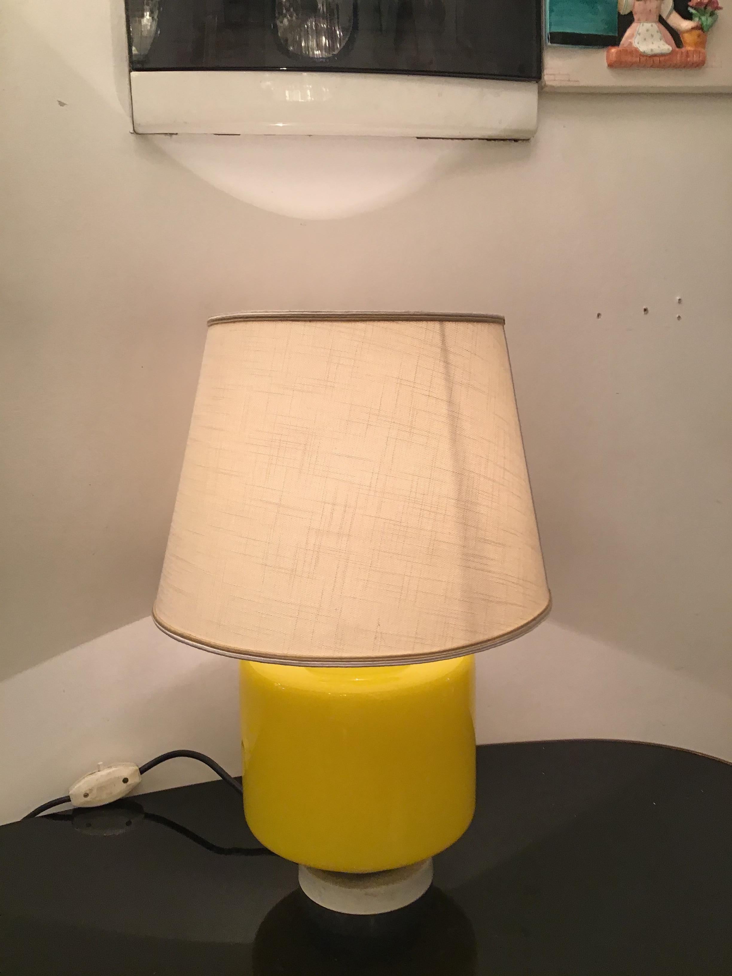 Other Vistosi Table Lamp Murano Glass Metal Fabric Lampshade 1960 Italy For Sale