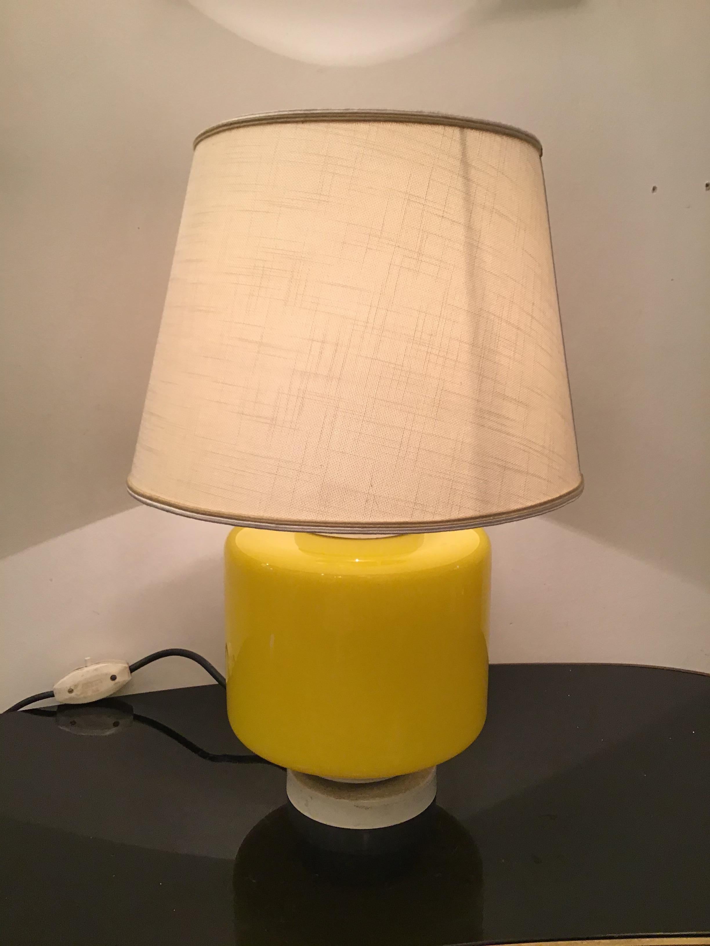 Mid-20th Century Vistosi Table Lamp Murano Glass Metal Fabric Lampshade 1960 Italy For Sale