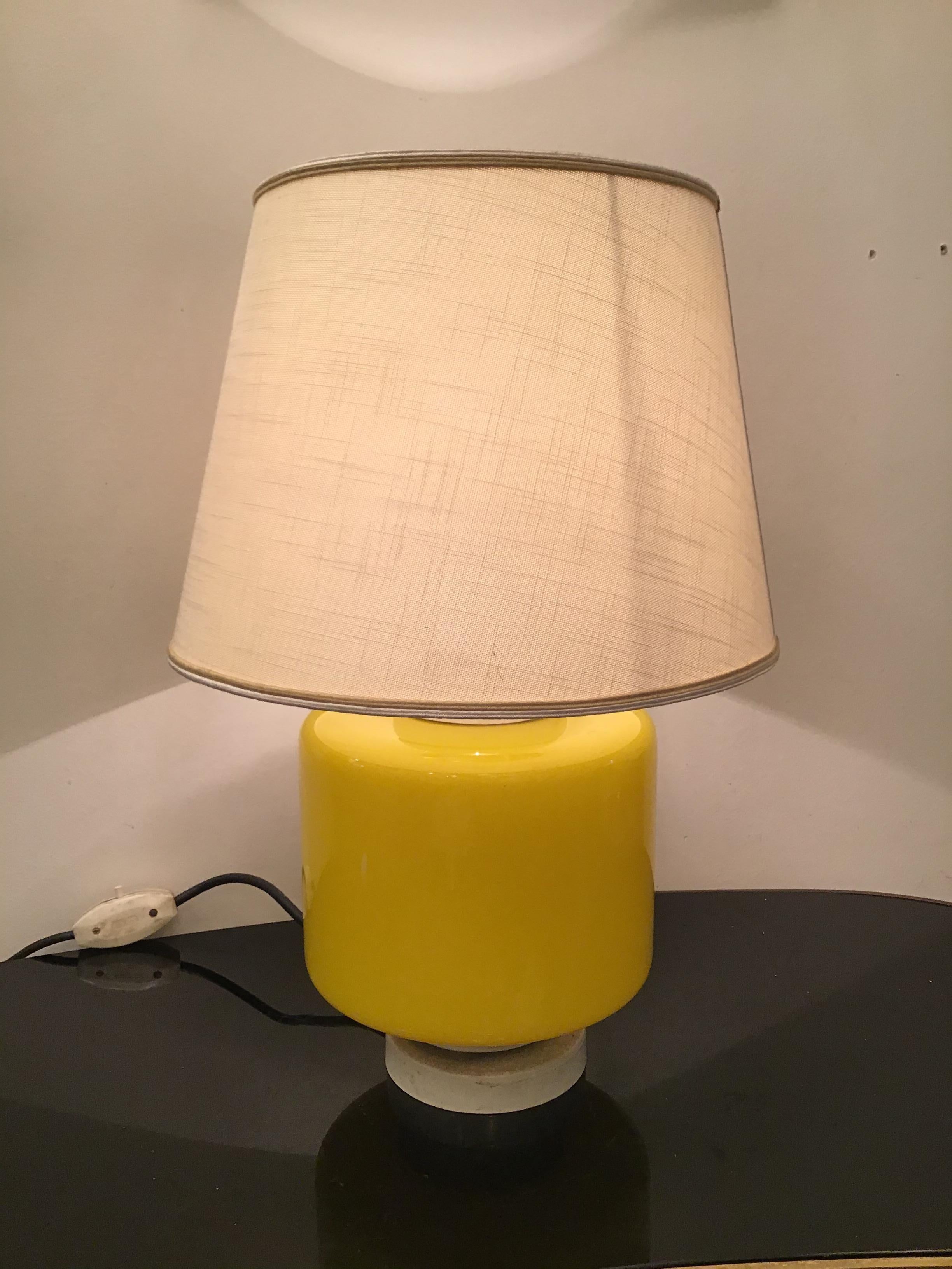 Vistosi Table Lamp Murano Glass Metal Fabric Lampshade 1960 Italy For Sale 1