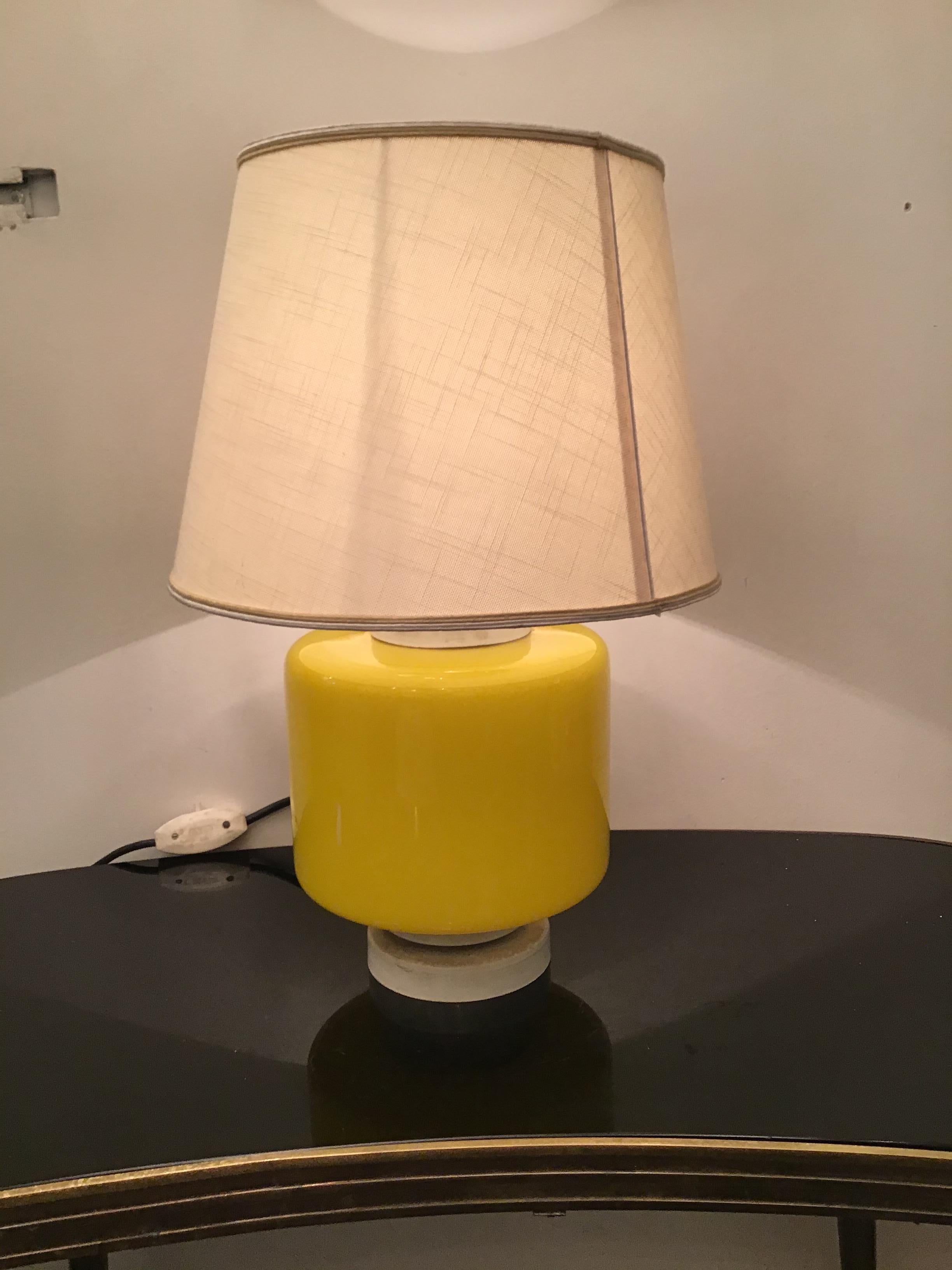 Vistosi Table Lamp Murano Glass Metal Fabric Lampshade 1960 Italy For Sale 3