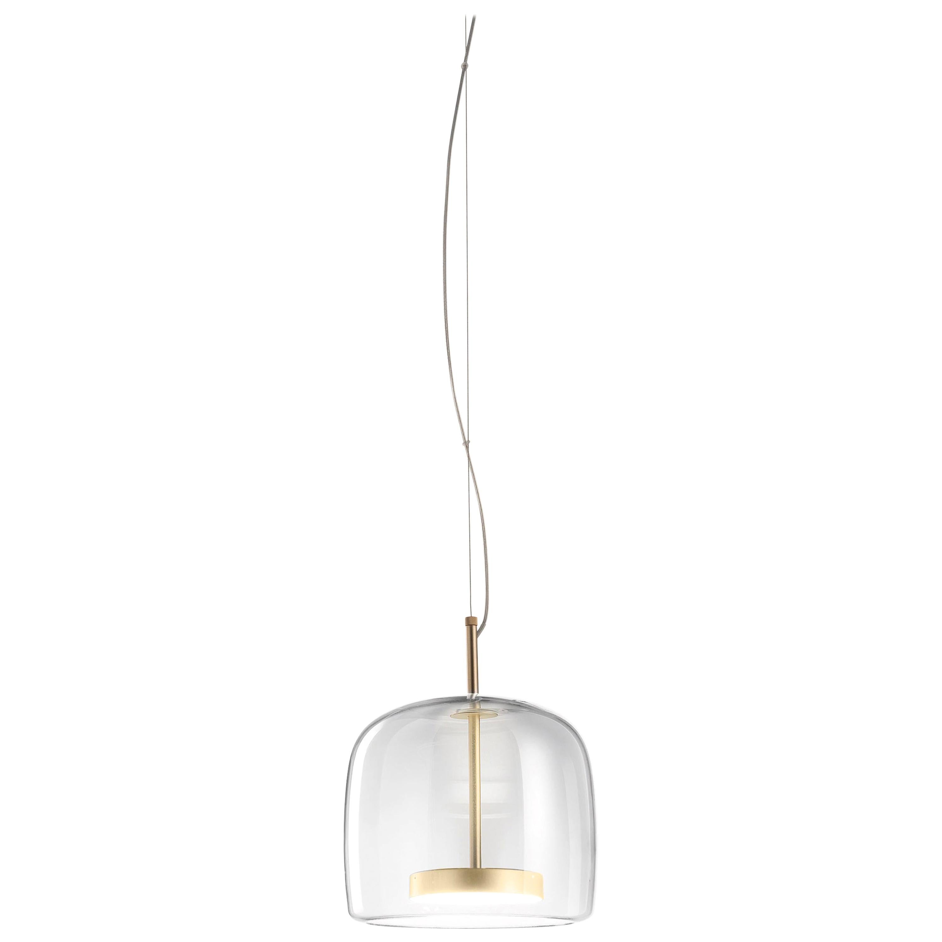 Vistosi Pendant Light in Crystal Murano Blown Glass With Matt Gold Base For Sale