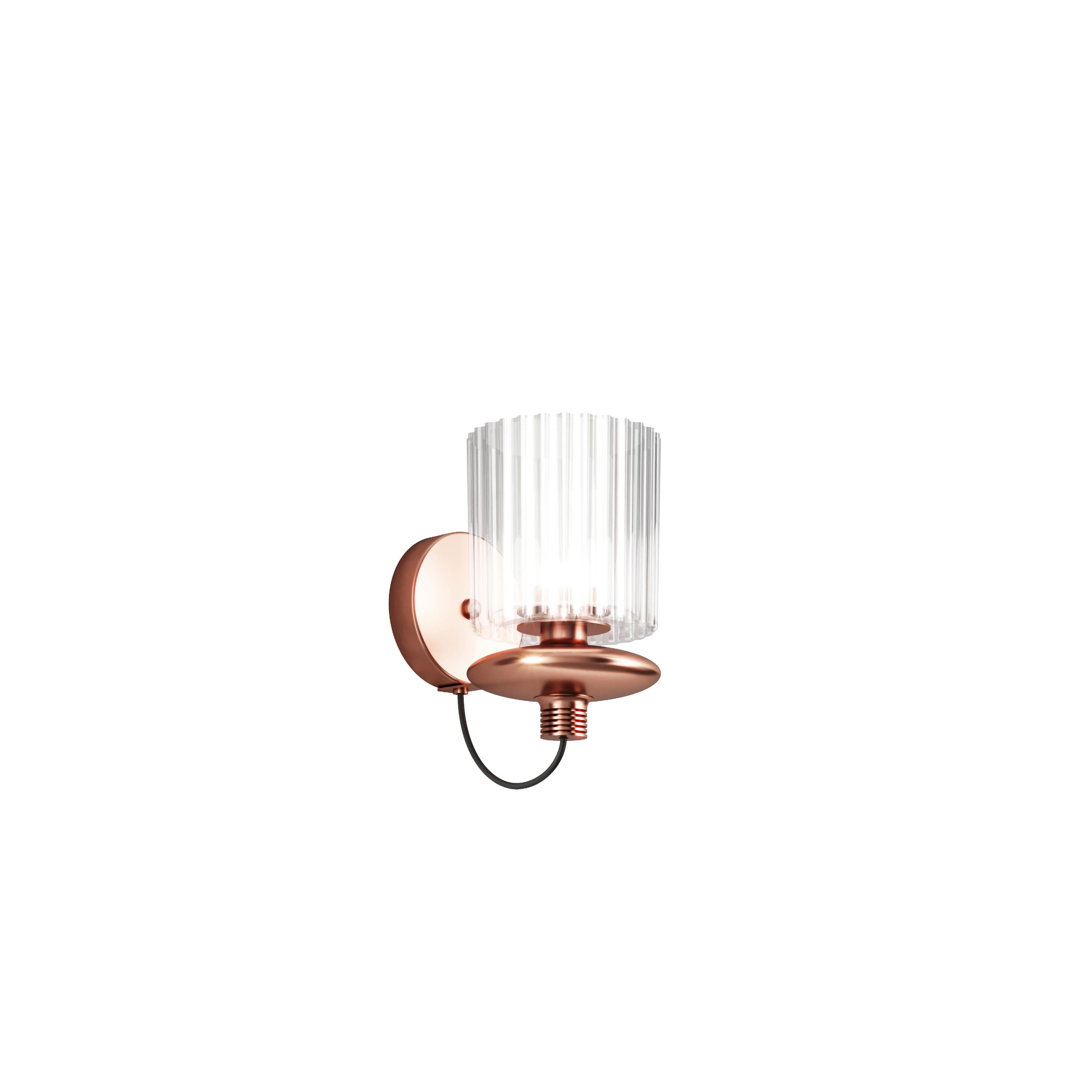Modern Vistosi Tread Wall Sconce in Crystal Transparent Glass And Matt Copper Frame For Sale