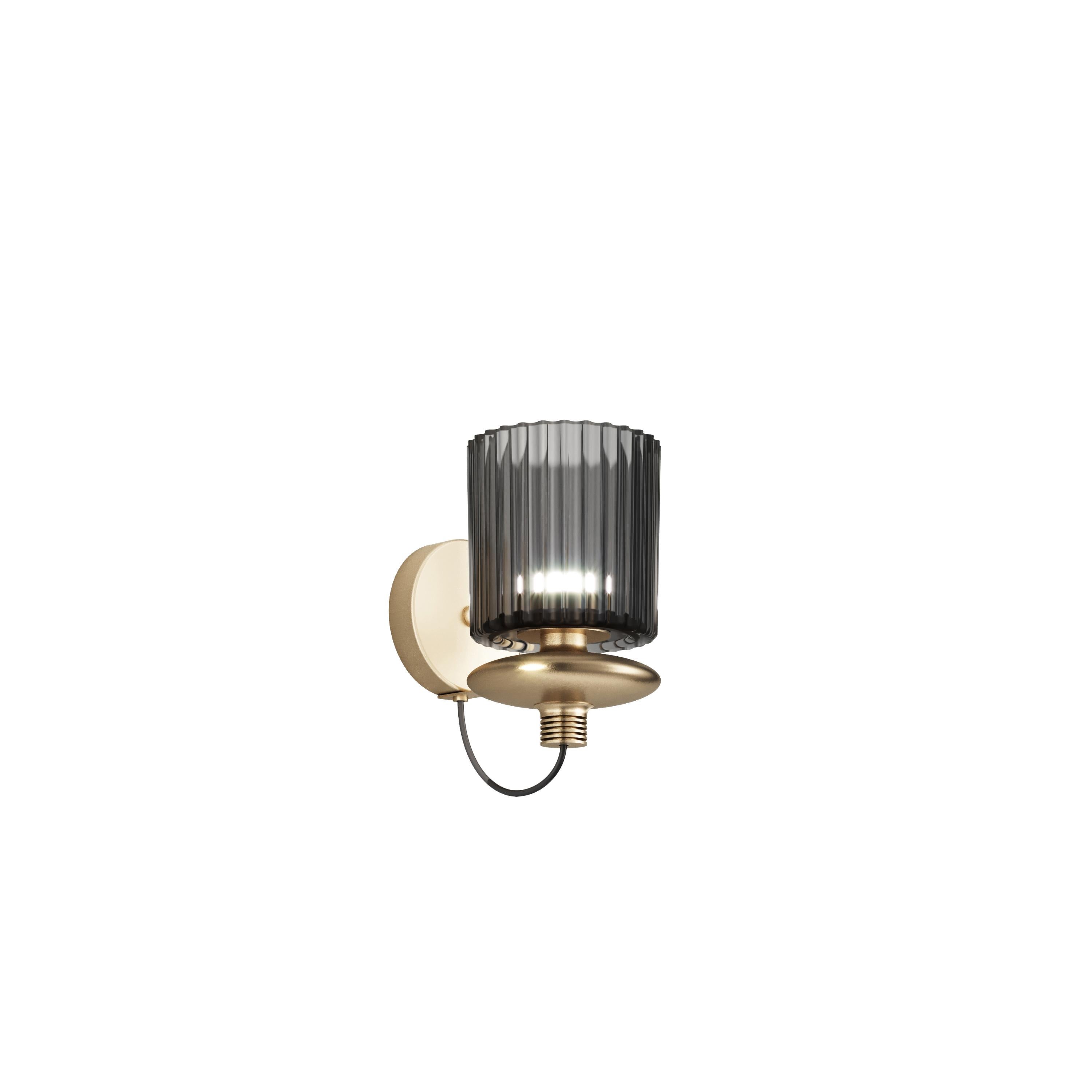 Modern Vistosi Tread Wall Sconce in Smoky Transparent Glass And Matt Gold Frame For Sale