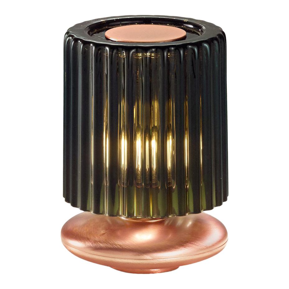 For Sale: Green (Old Green and Transparent) Vistosi Tread LT Table Lamp with Copper Base by Chiaramonte