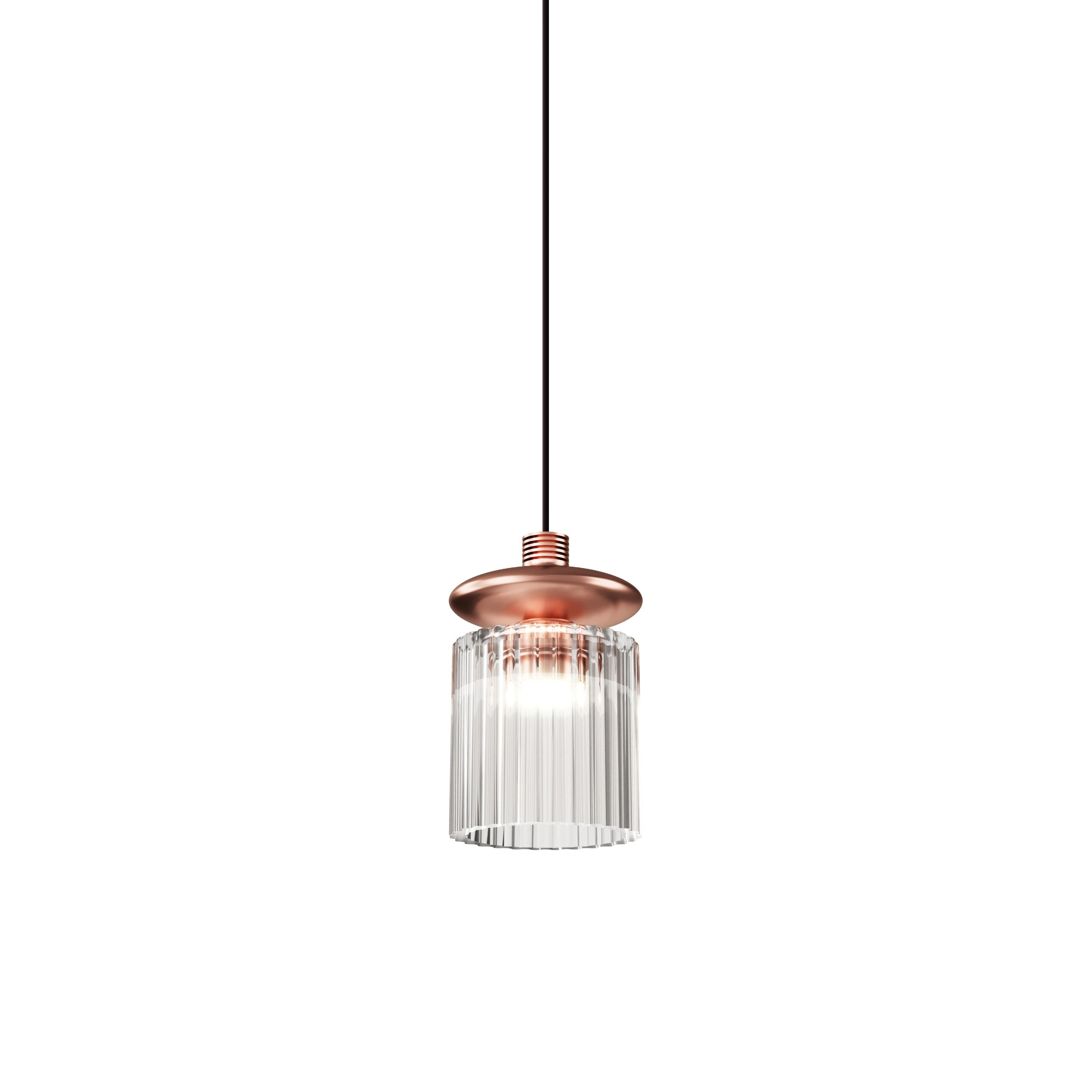 Moderne Lampe à suspension Tread de Vistosi en verre transparent et cadre en cuivre mat en vente