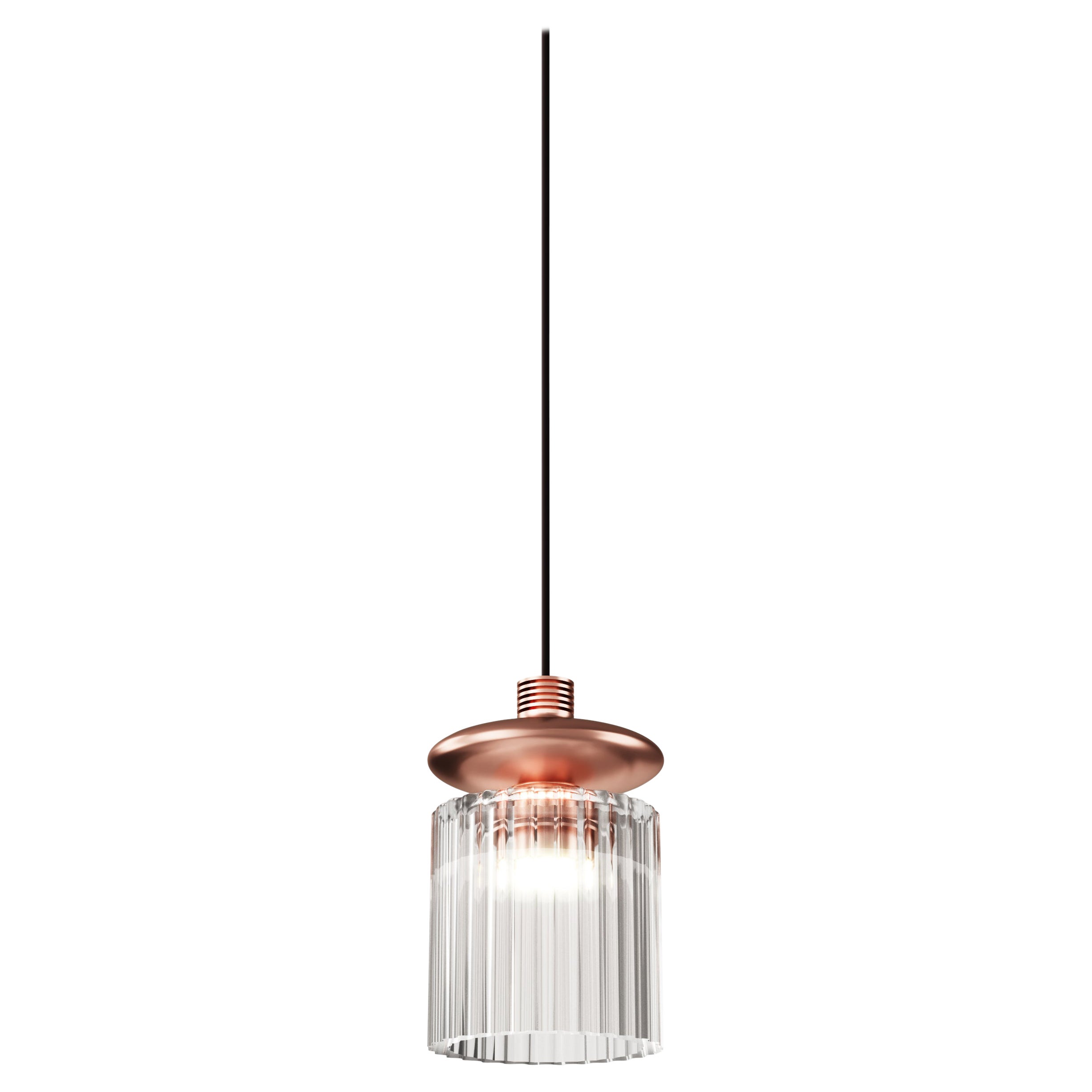Lámpara colgante Vistosi Tread de cristal transparente y marco de cobre mate en venta