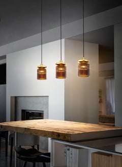 Vistosi Tread Pendant Light in Burned Earth Transparent Glass Matt Copper Frame