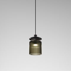 Vistosi Tread Pendant Light in Old Green Transparent Glass And Matt Bronze Frame