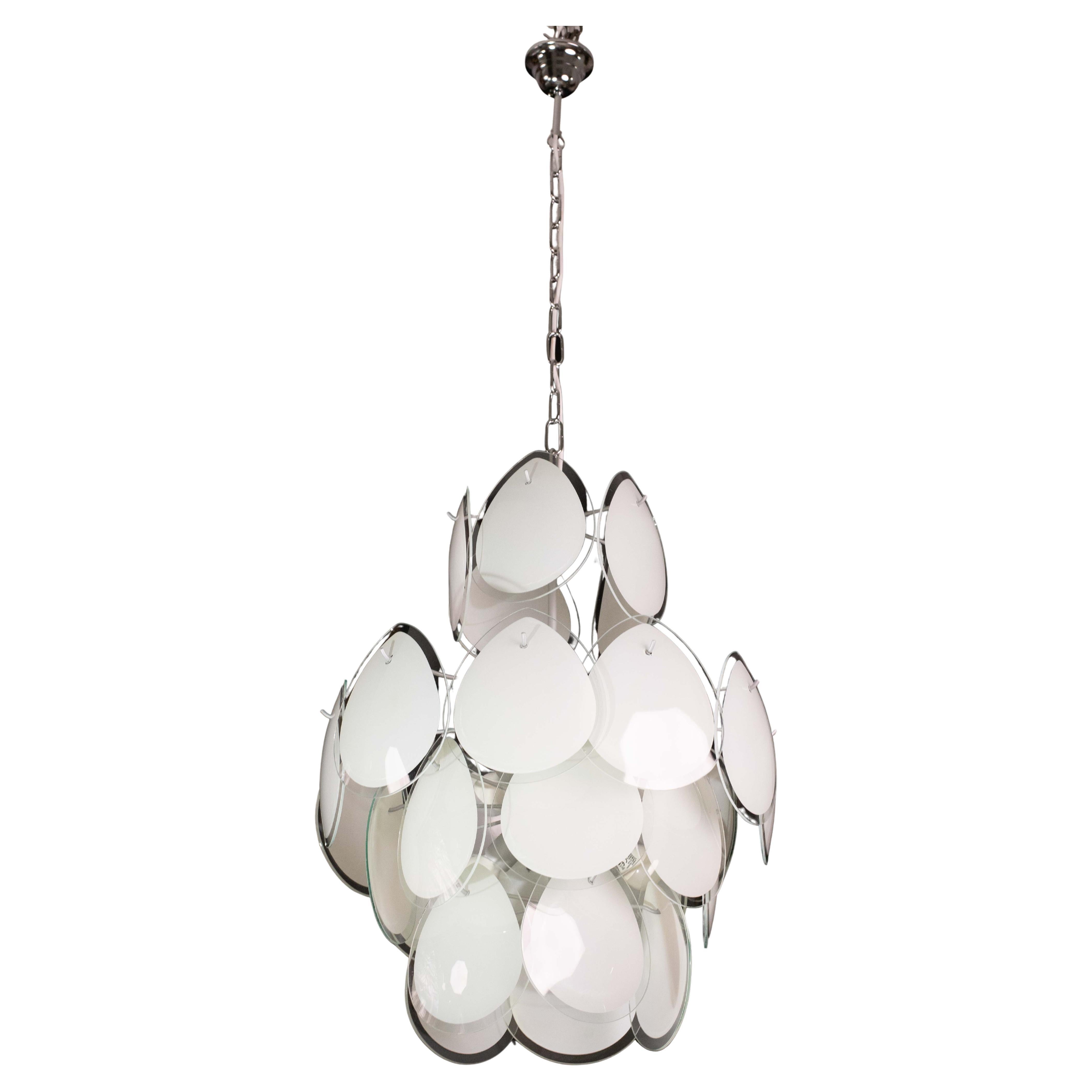 Lustre à disques en forme de gouttes en verre blanc de Murano, Italie, 1970 en vente