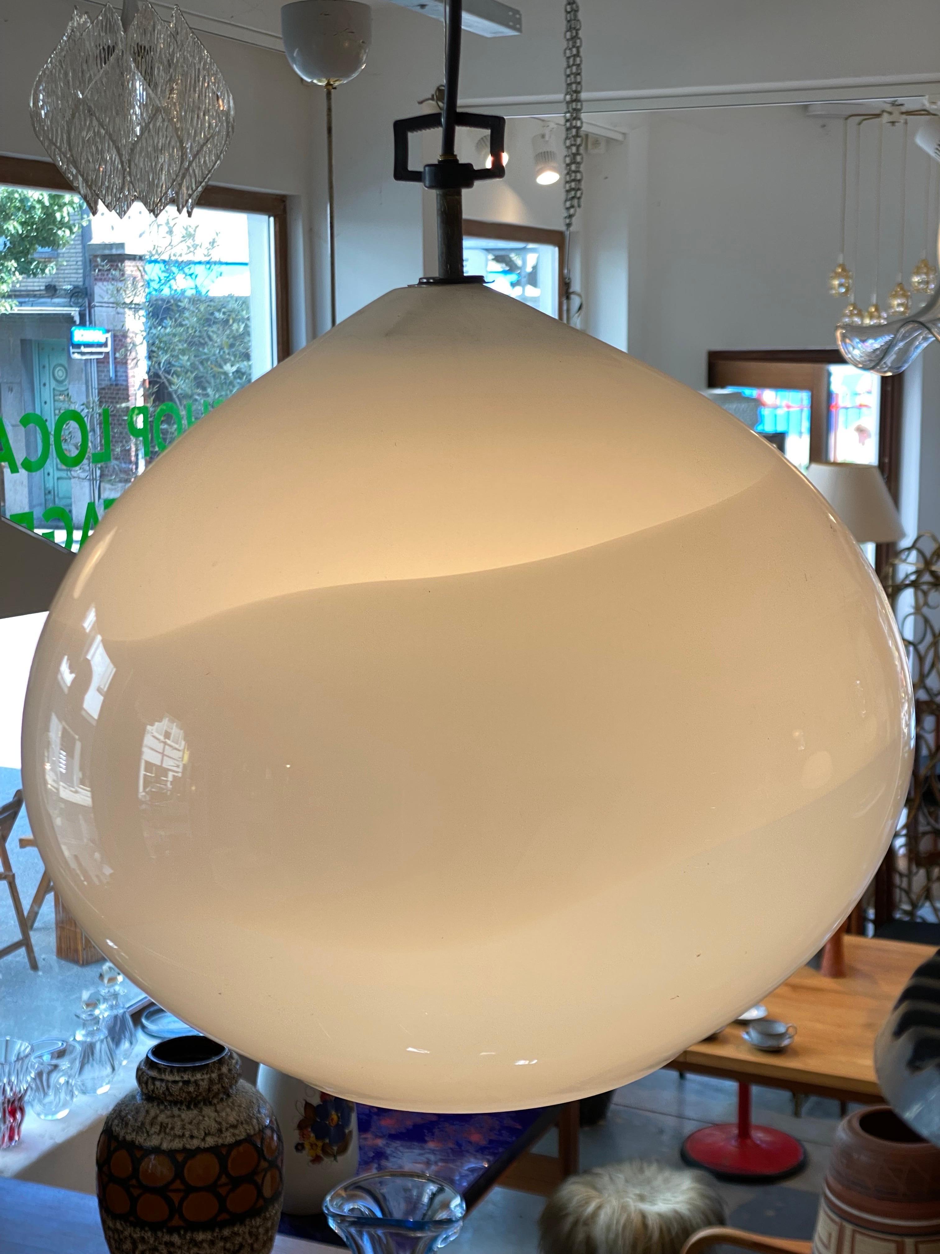 Vistosi White Opal Swirl Glass Pendant Chandelier, Murano 2