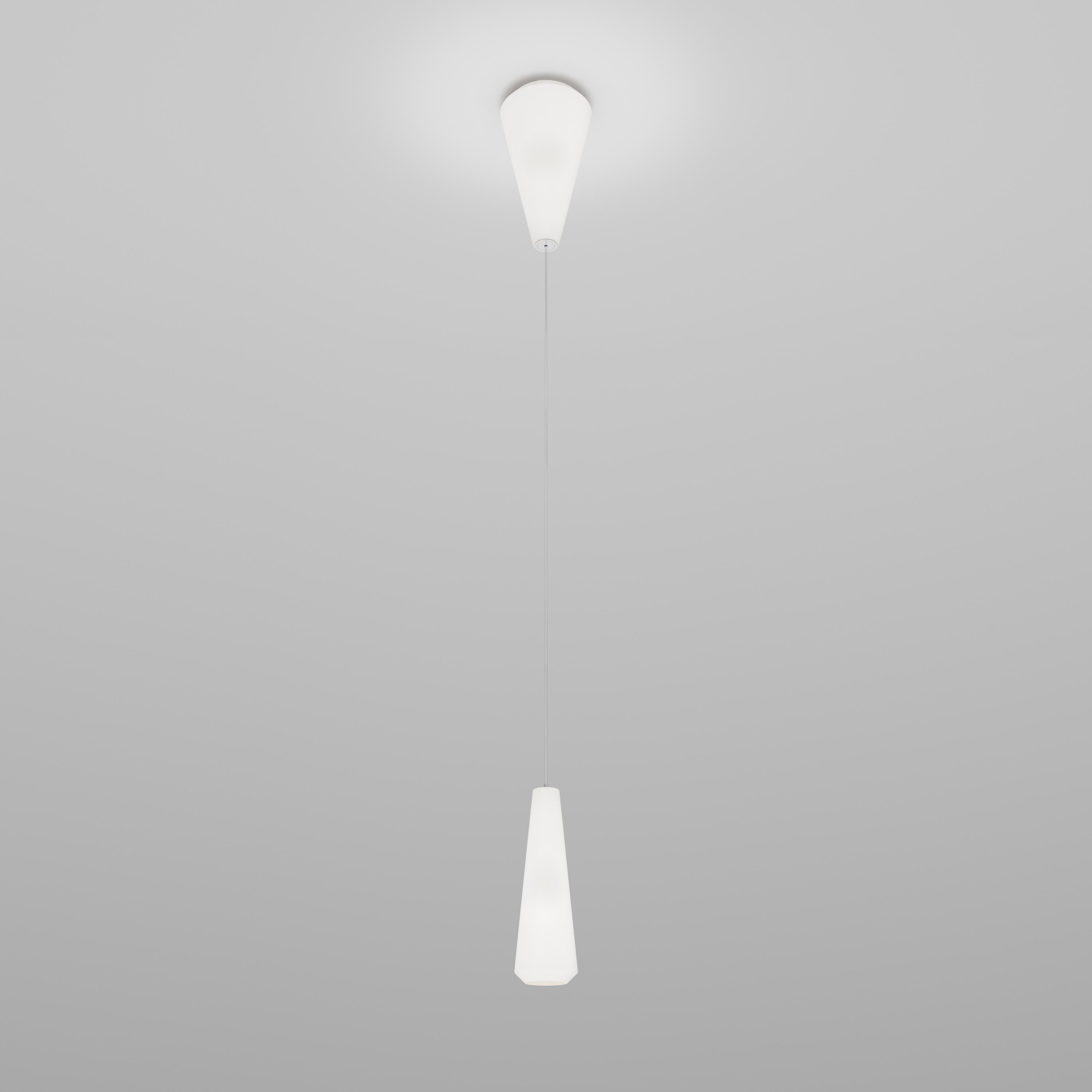Italian Vistosi Withwhite Pendant Light in White Satin Glass And Glossy White Frame For Sale