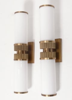 Visual Comfort Brass or Bronze and Opaline Glass Sconces Bathroom Wall Lamp