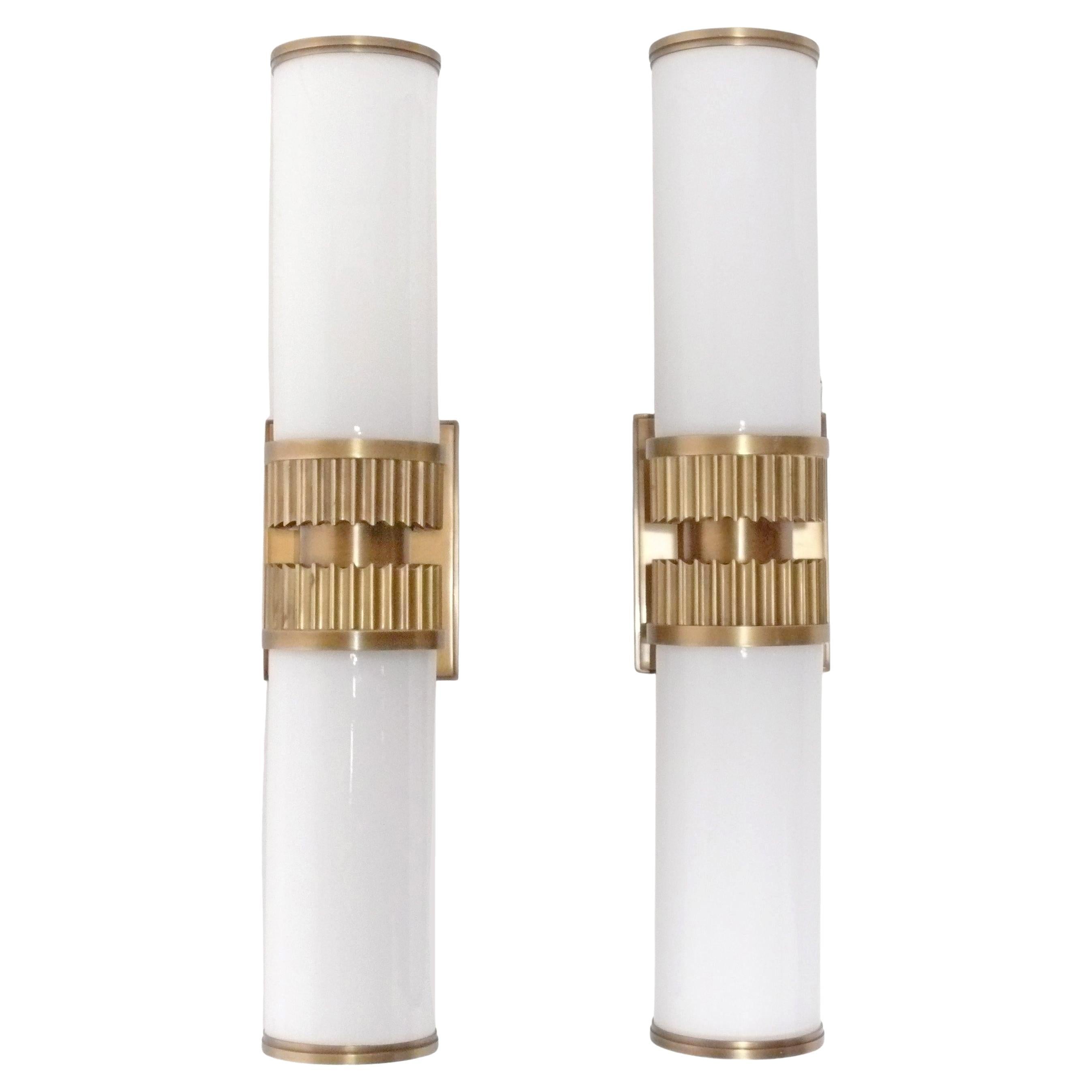 Visual Comfort Brass or Bronze and Opaline Glass Sconces Bathroom Wall Lamp