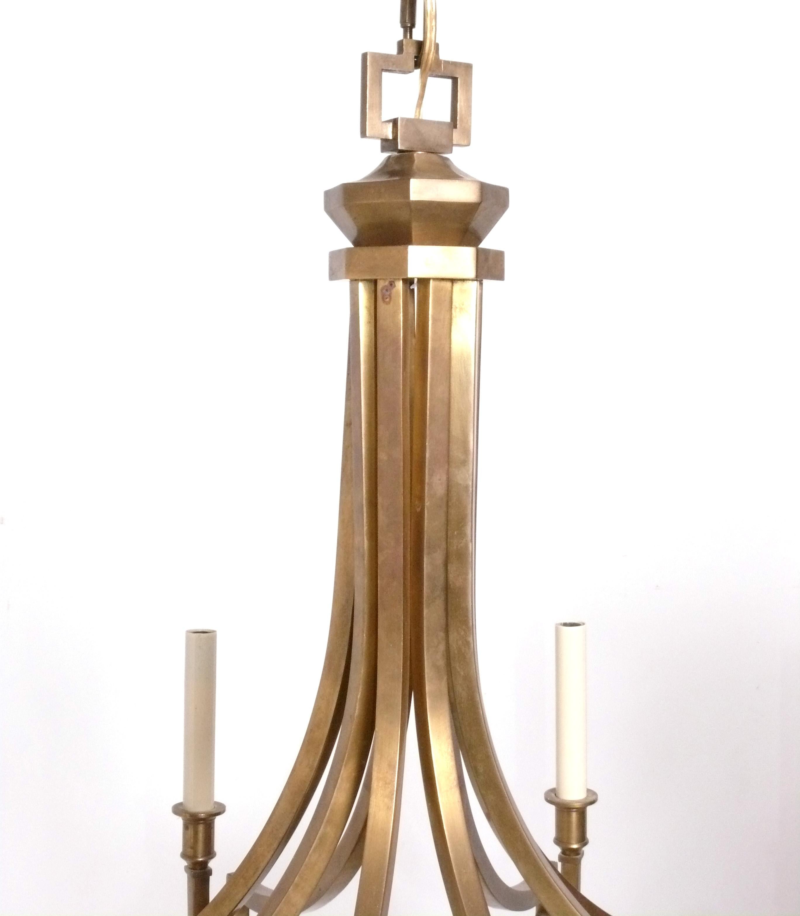 American Visual Comfort Chapman Model Antiqued Brass Chandelier For Sale