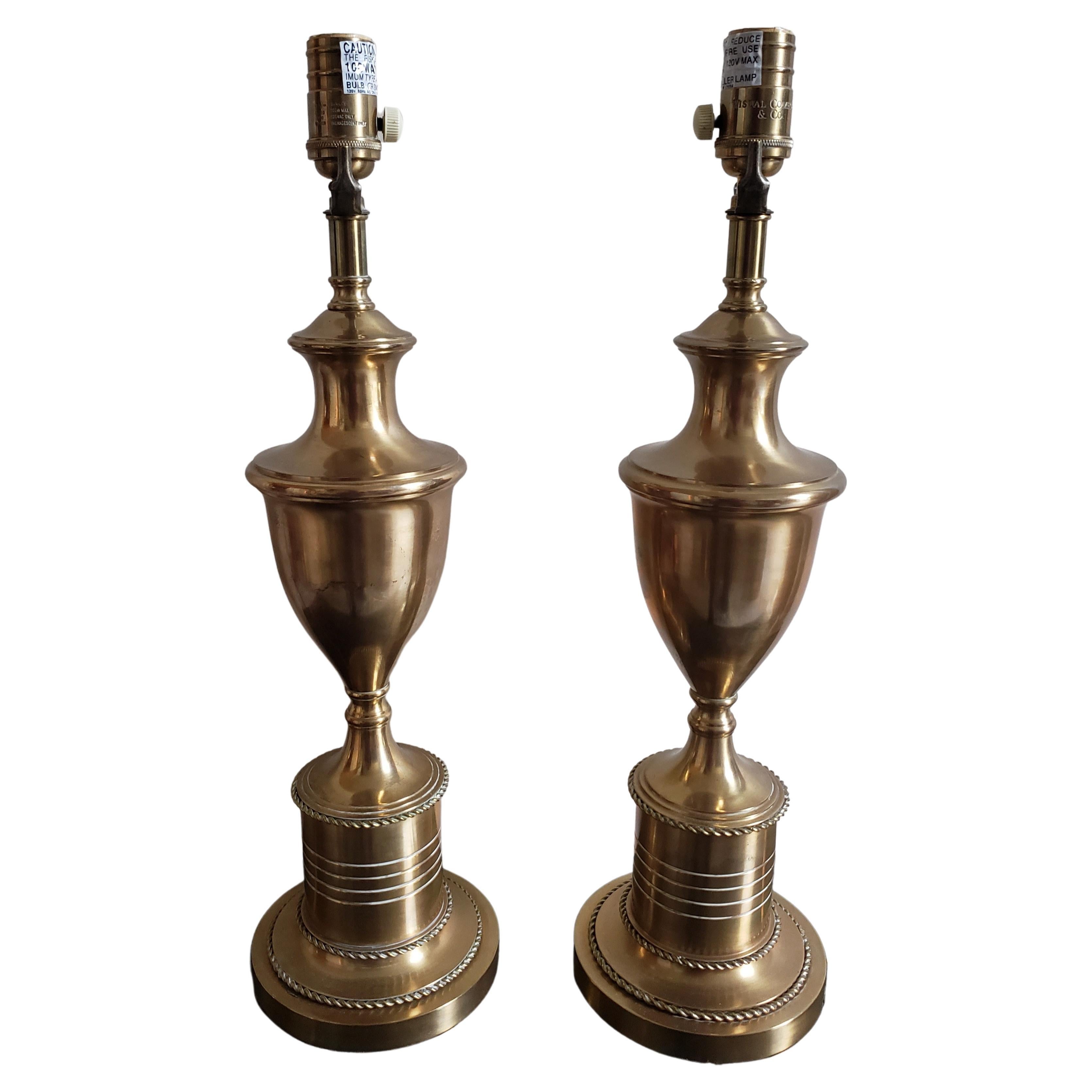 20th Century Visual Comfort Co. Chapman Solid Polish Brass Trophy Table Lamps, a Pair For Sale