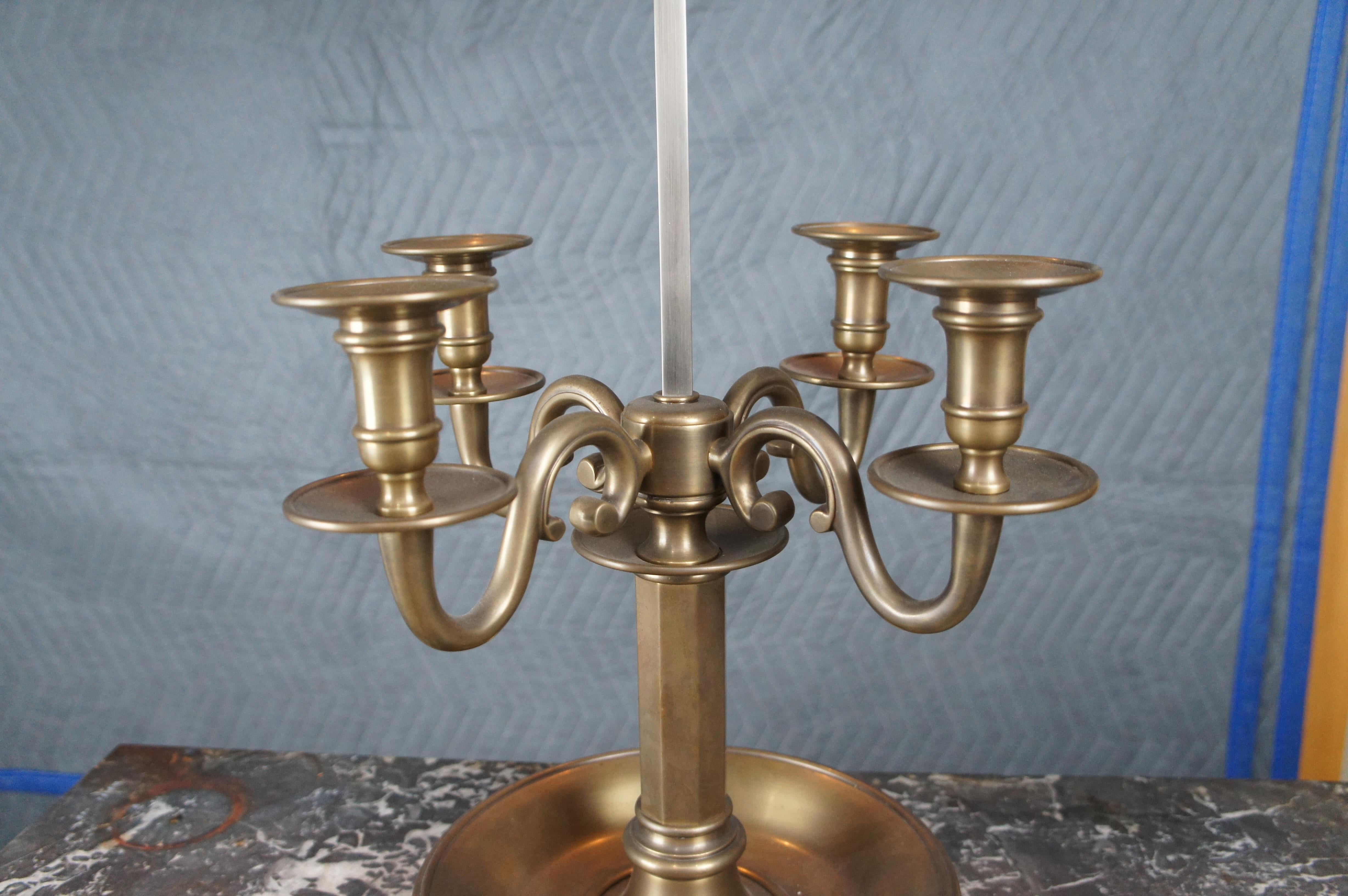 Visual Comfort French Bouillotte Brass 4 Arm Candelabra Table Lamp Tole Shade For Sale 6