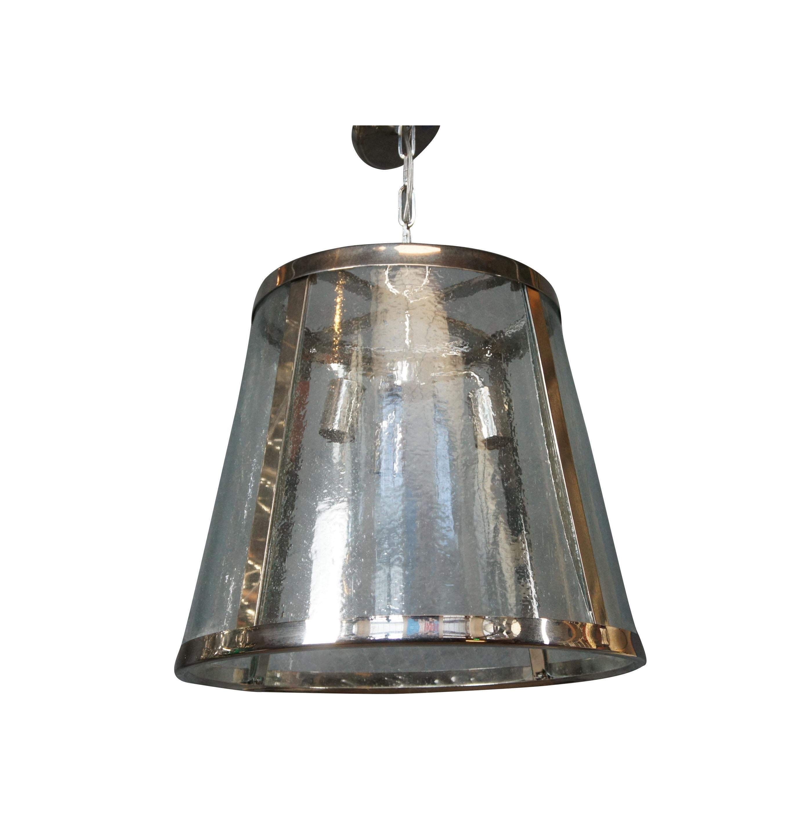 Visual Comfort Studio Collection Harrow Large Pendant Light. Features a tapered shade with polished nickel finish, seeded glass and 3 lights. 3 Available

Chain Length - 10