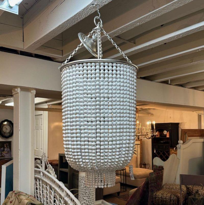 Beaded Visual Comfort Jacqueline Draped Chandelier by Aerin in White and Silver For Sale