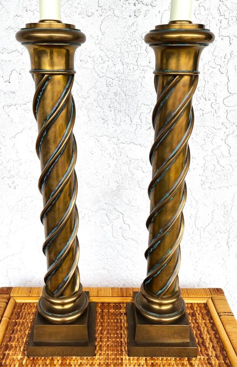 For FULL item description click on CONTINUE READING at the bottom of this page.

Offering One Of Our Recent Palm Beach Estate Fine Lighting Acquisitions Of A
Pair of Visual Comfort Large Solid Brass Spiral Table Lamps
Very heavy, solid and