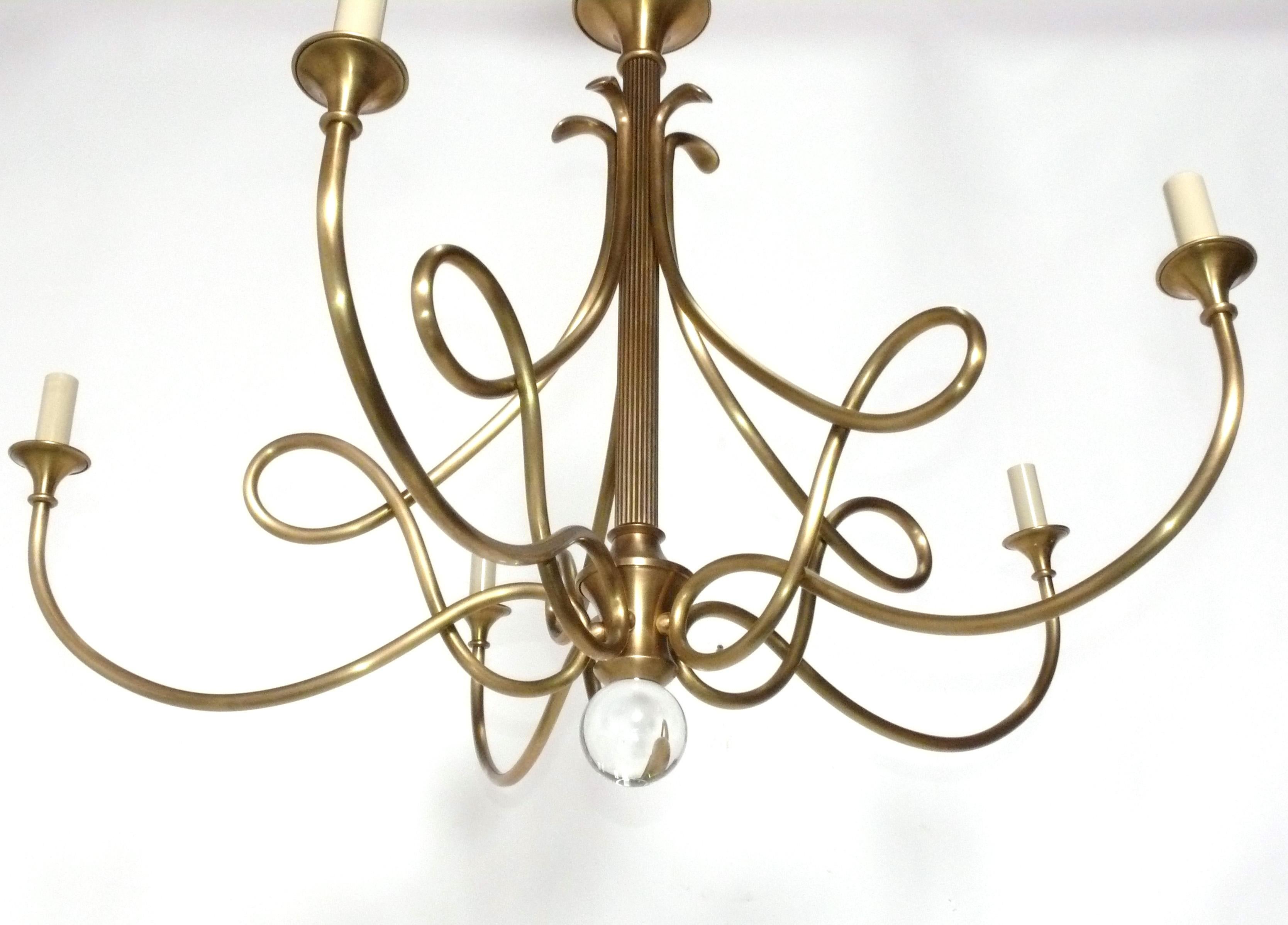 Hollywood Regency Visual Comfort Twist Chandelier by Eric Cohler in Antiqued Brass For Sale
