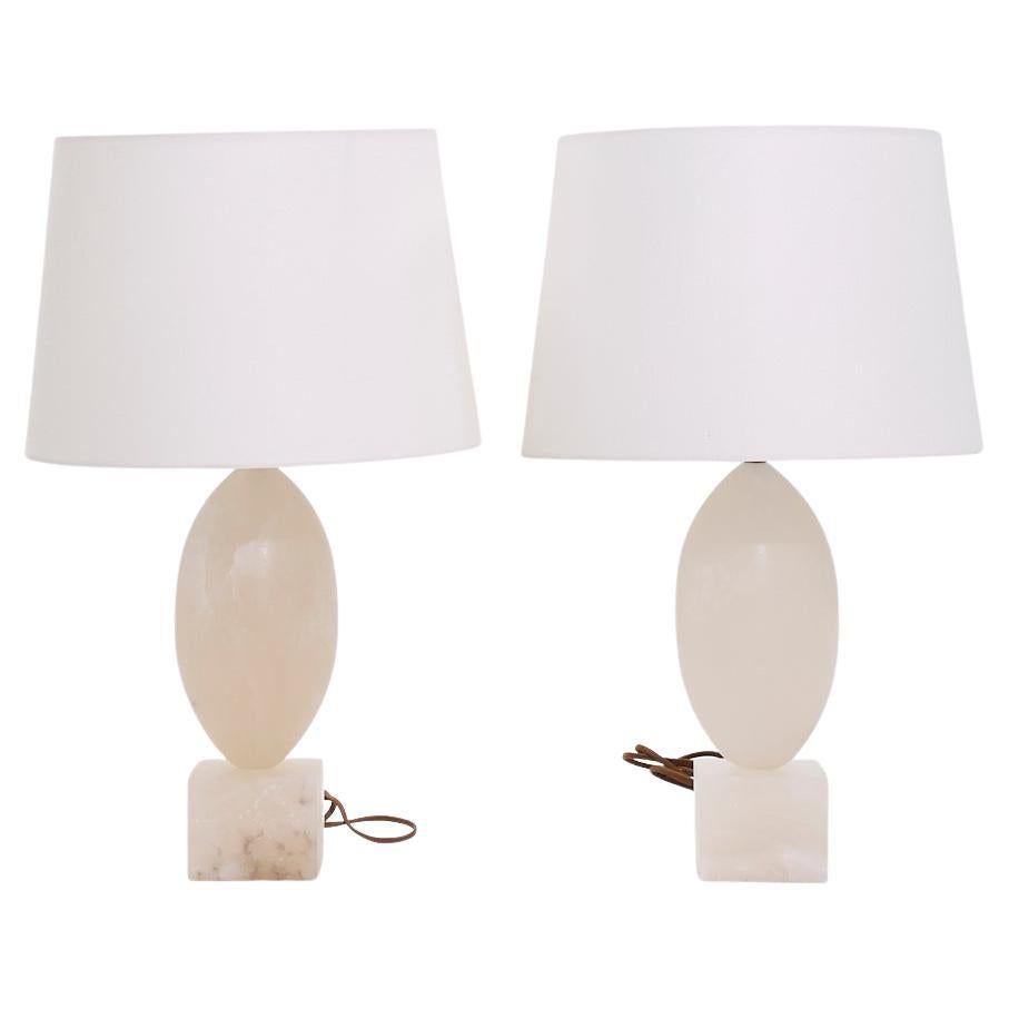 Visual Comfort Versa Alabaster Table Lamps - Pair For Sale