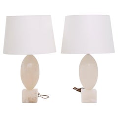Visual Comfort Versa Alabaster Table Lamps - Pair