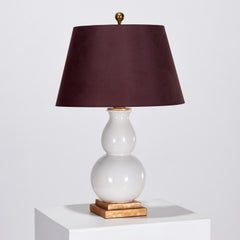 Visual Comfort White and Gold Porcelain Double Gourd Lamp With Linen Shade