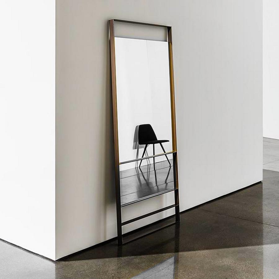 Modern In stock in Los Angeles, Visual Rectangular Brass Floor Mirror, Made in Italy
