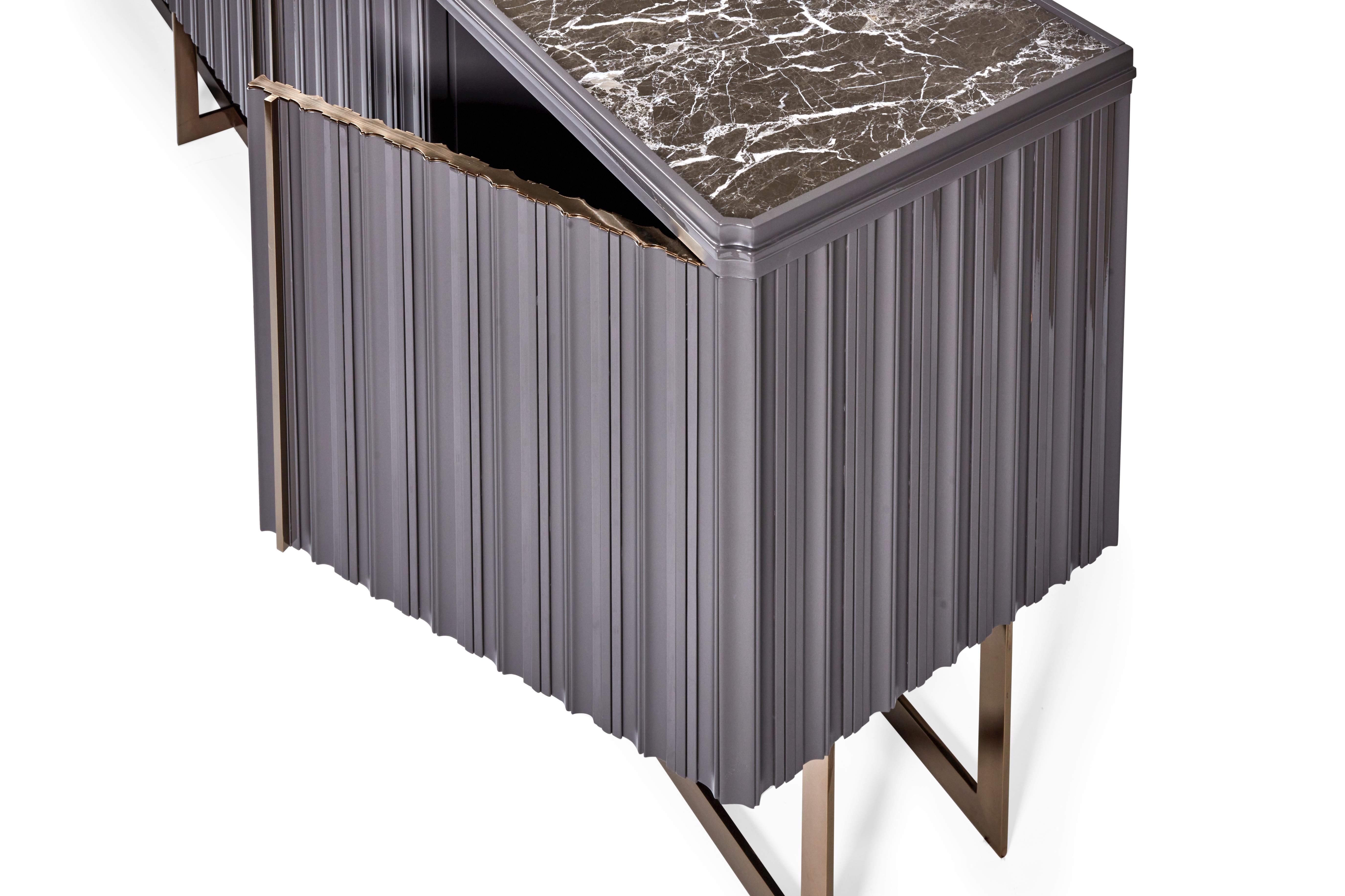 Modern Visual Sideboard, Black and White Marble Top Sideboard For Sale