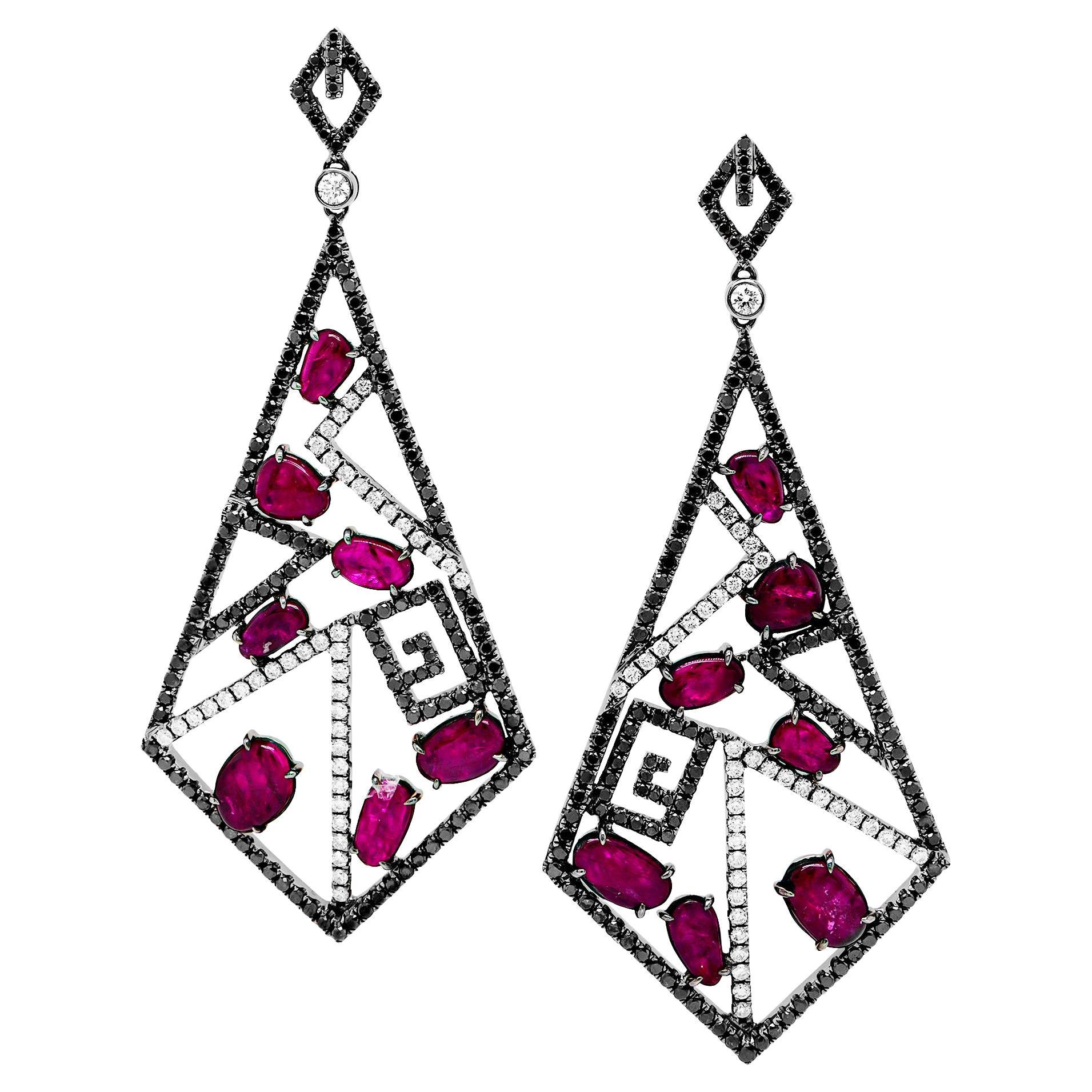 Visually Striking: 10.19 Carat Vivid Red Ruby Dangle Earrings—Head Turner