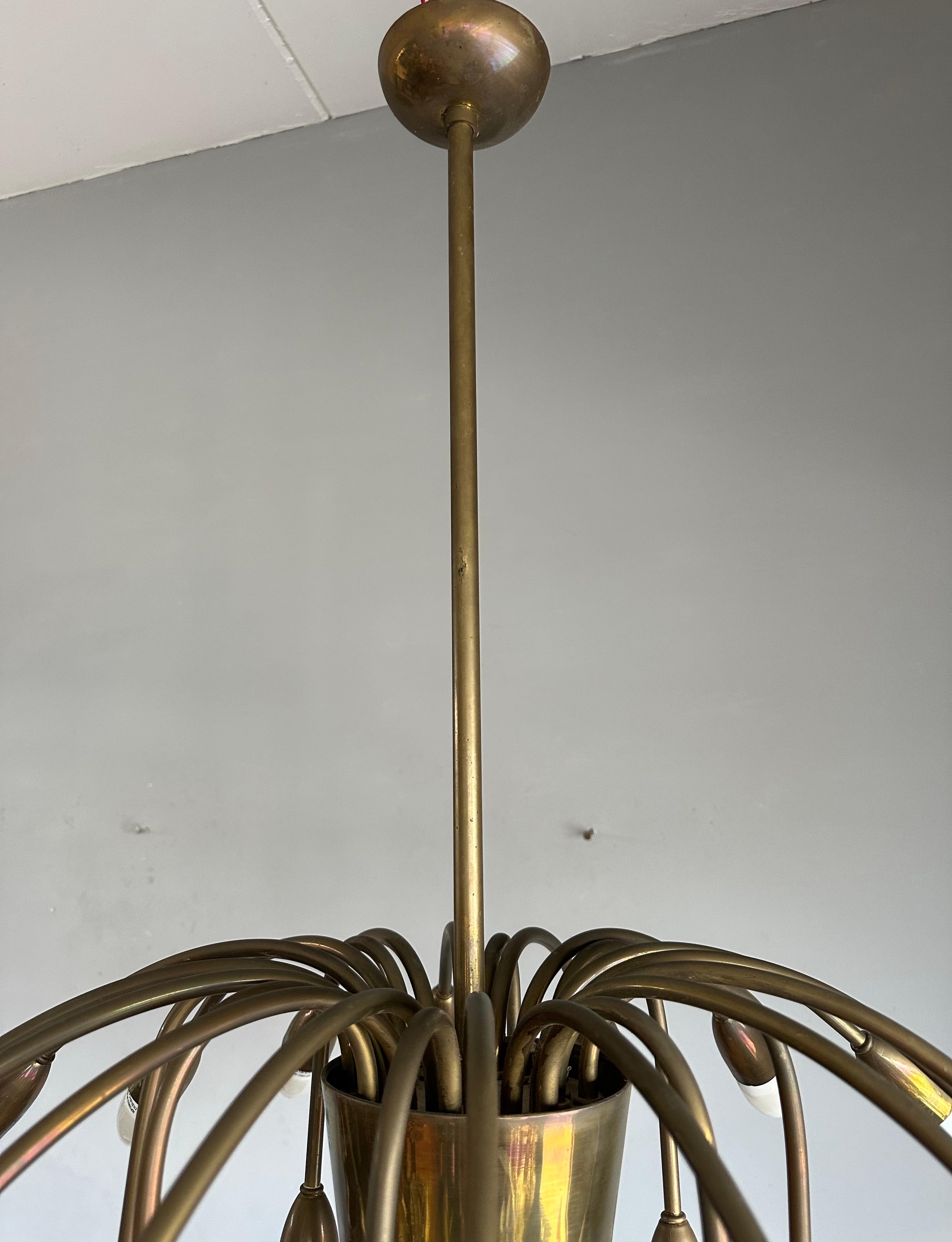 Visually Striking Mid-Century Modern Brass 24 Arm / Light Chandelier Pendant  For Sale 5