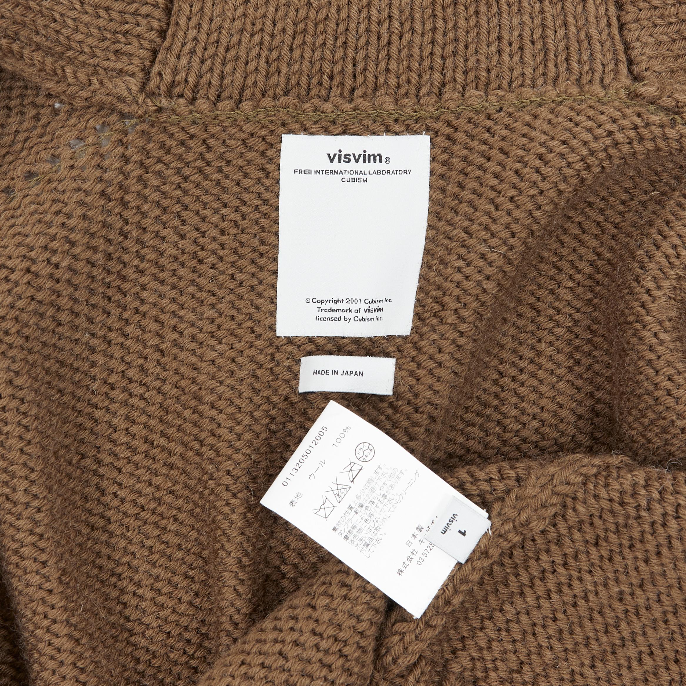 VISVIM 100% wool khaki green chunky knit sailor cardigan sweater JP1 S For Sale 2