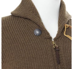 VISVIM 100% wool khaki green chunky knit sailor cardigan sweater JP1 S