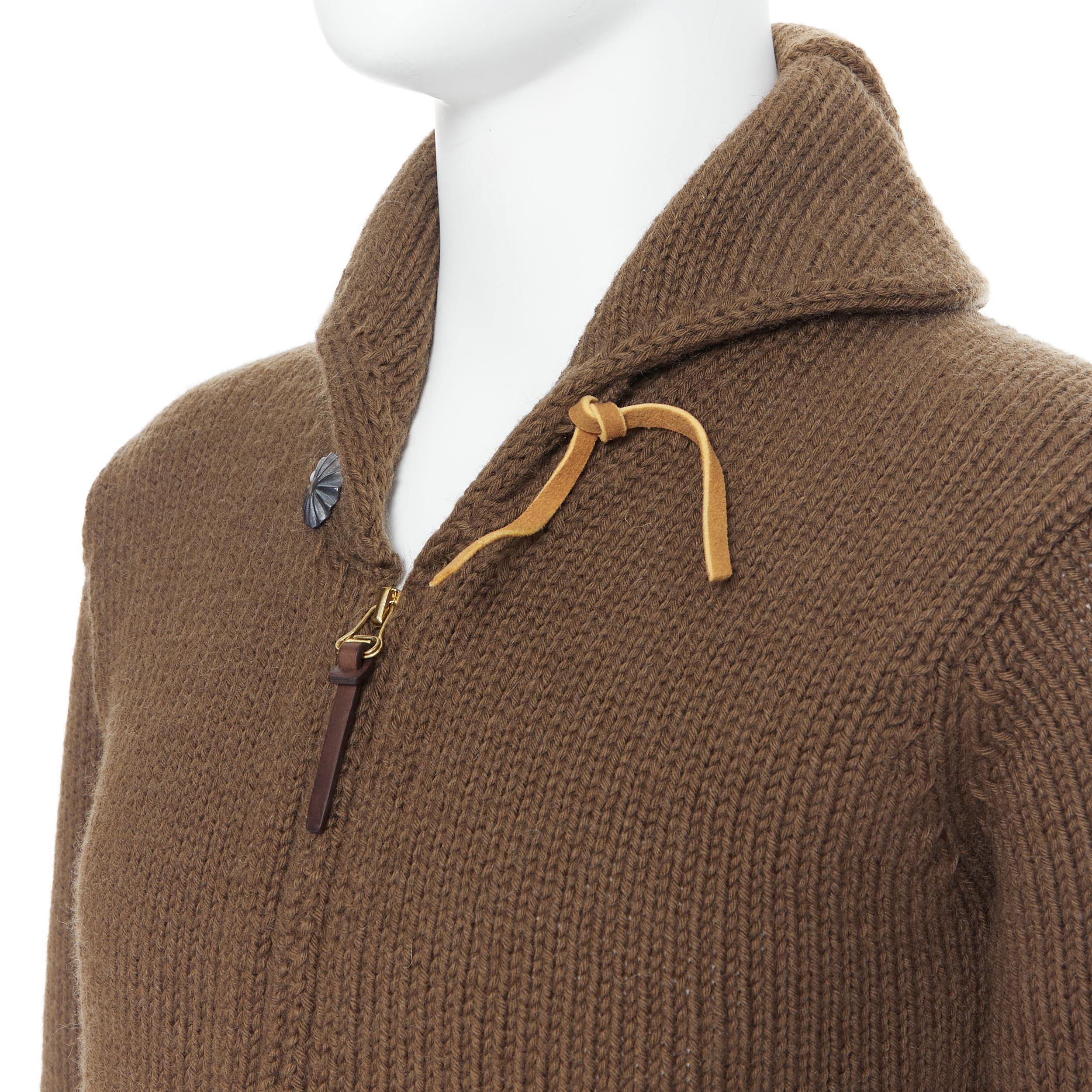 Men's VISVIM 100% wool khaki green chunky knit sailor cardigan sweater JP1 S For Sale