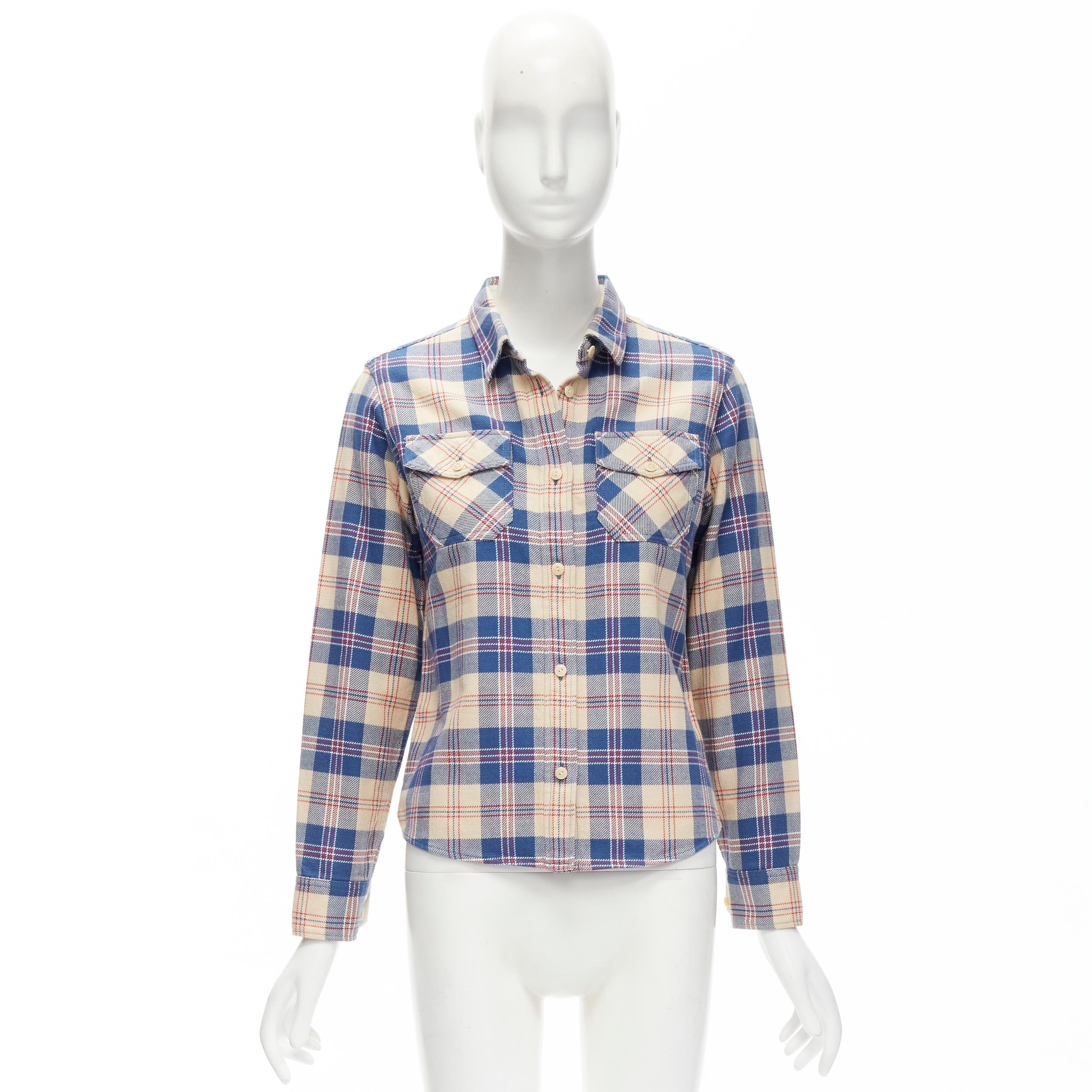 VISVIM cotton blue beige plaid flap pockets button down shirt JP0 XS For Sale 6