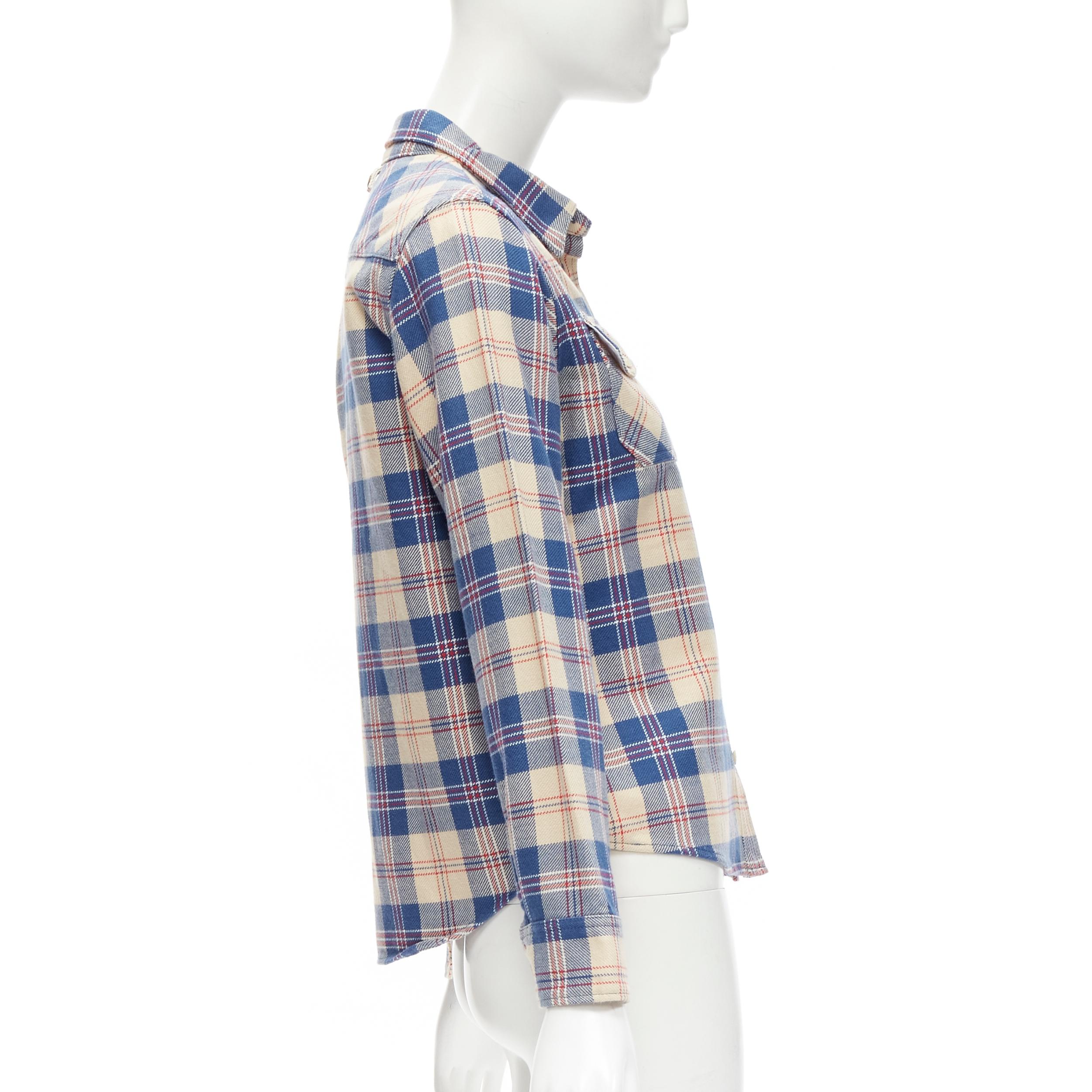 Women's VISVIM cotton blue beige plaid flap pockets button down shirt JP0 XS For Sale