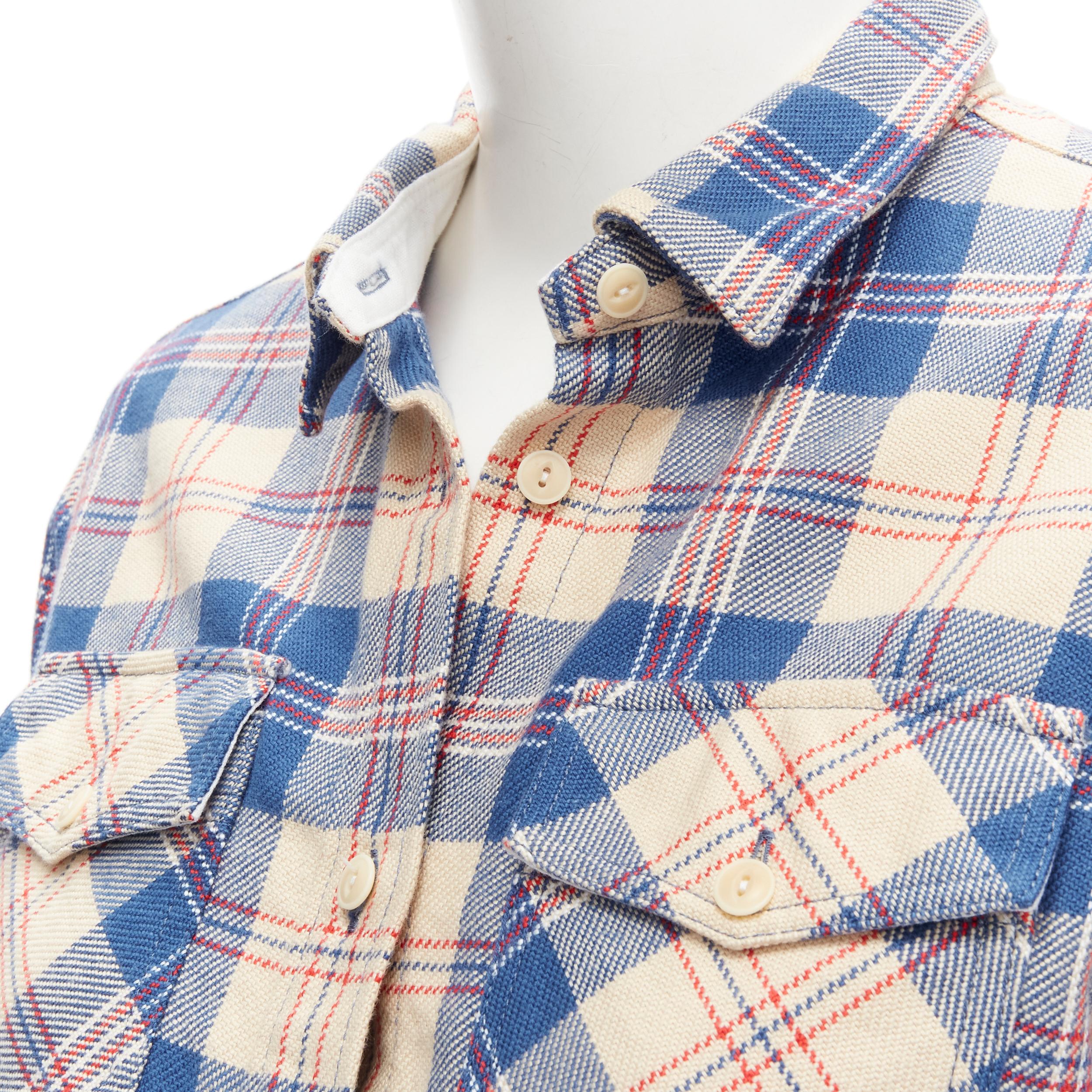 VISVIM cotton blue beige plaid flap pockets button down shirt JP0 XS For Sale 3