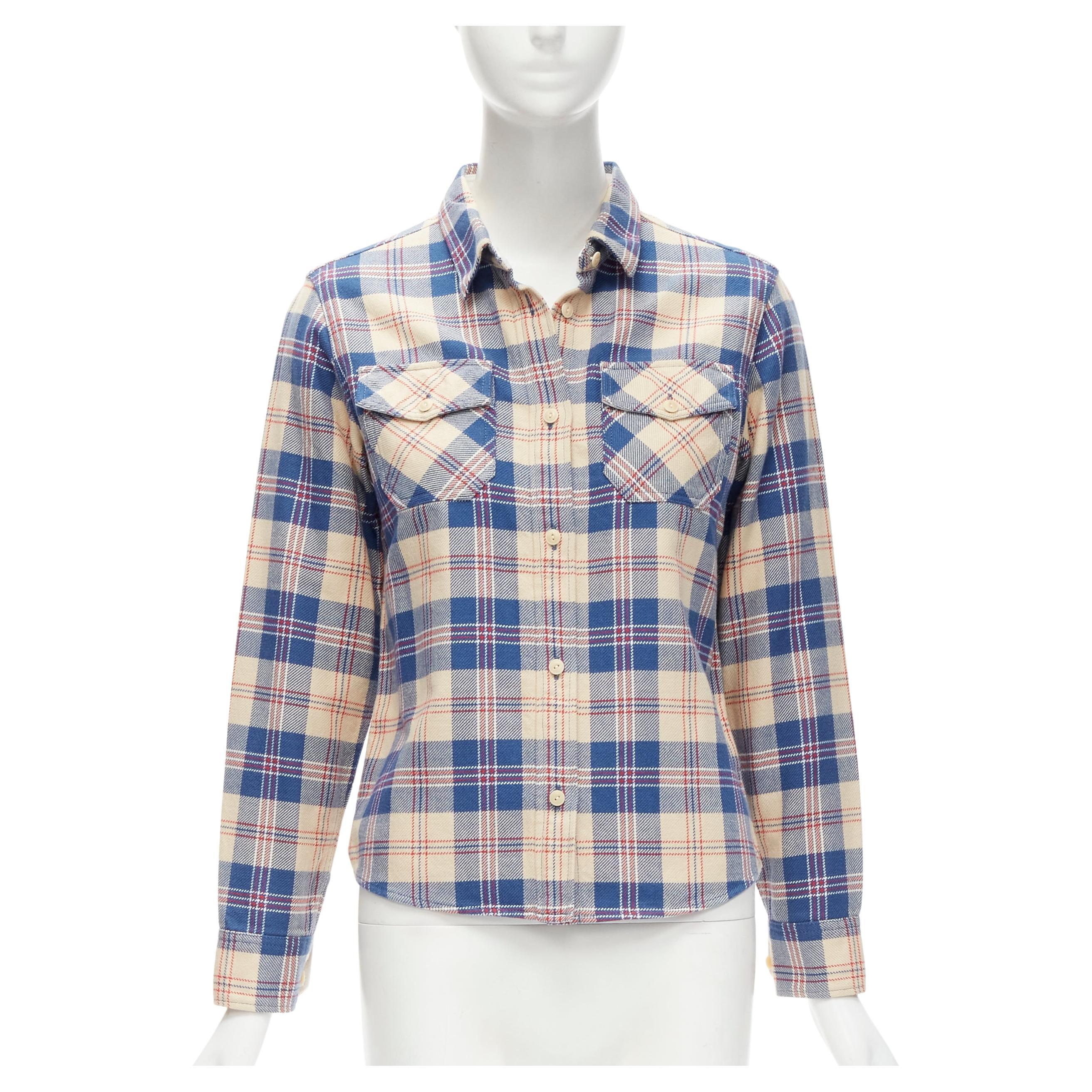 VISVIM cotton blue beige plaid flap pockets button down shirt JP0 XS For Sale