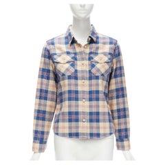 VISVIM Baumwollhemd mit blau-beigefarbener und karierter Klappe JP0 XS